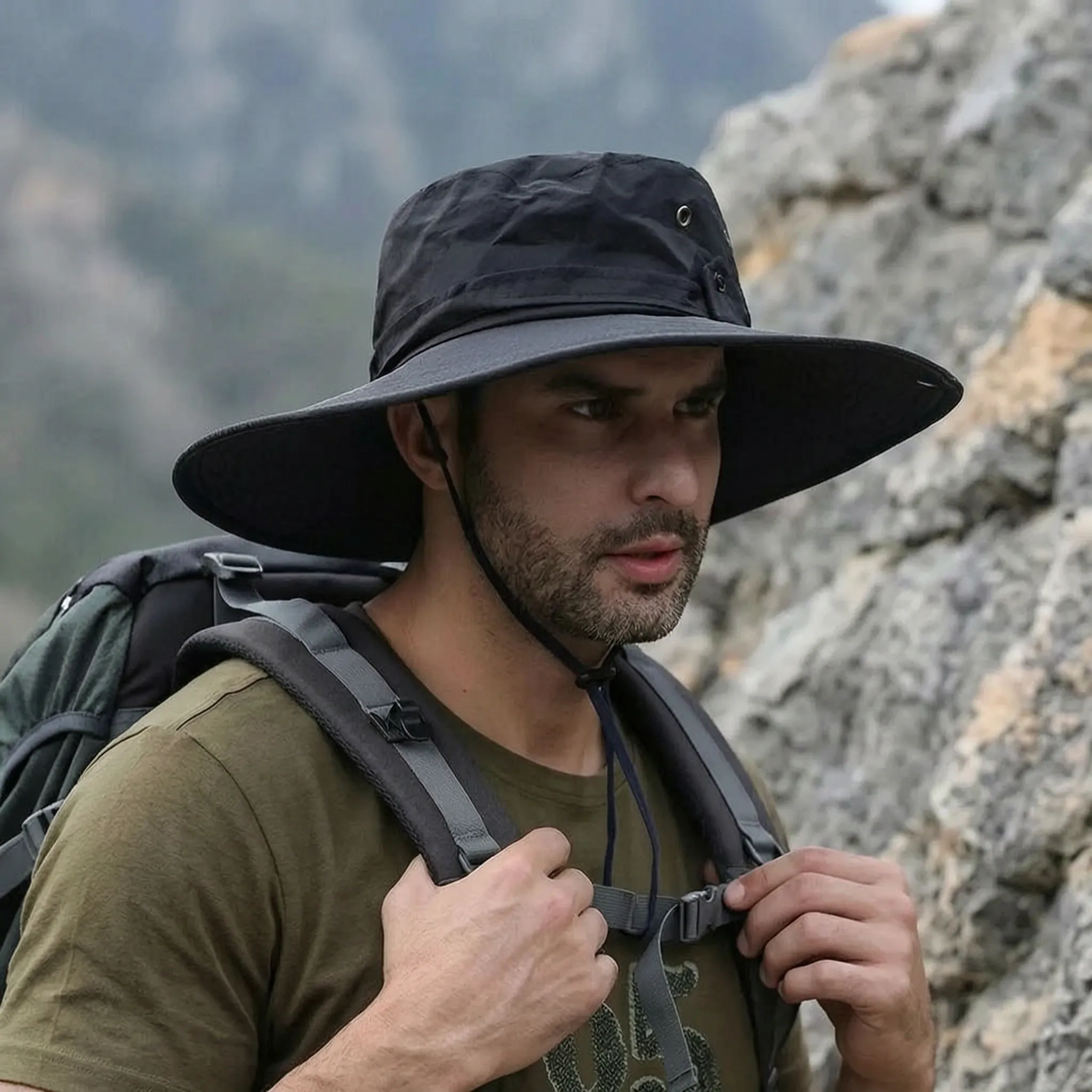 Breitkrempiger Sonnenhut leicht atmungsaktiv Outdoor Wandern Angeln
