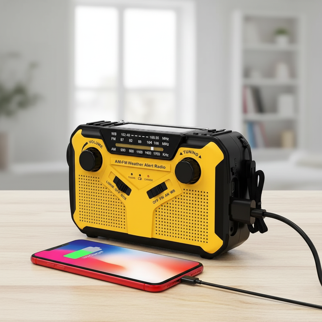 Tragbares Notfallradio mit Solarpanel und Handkurbel