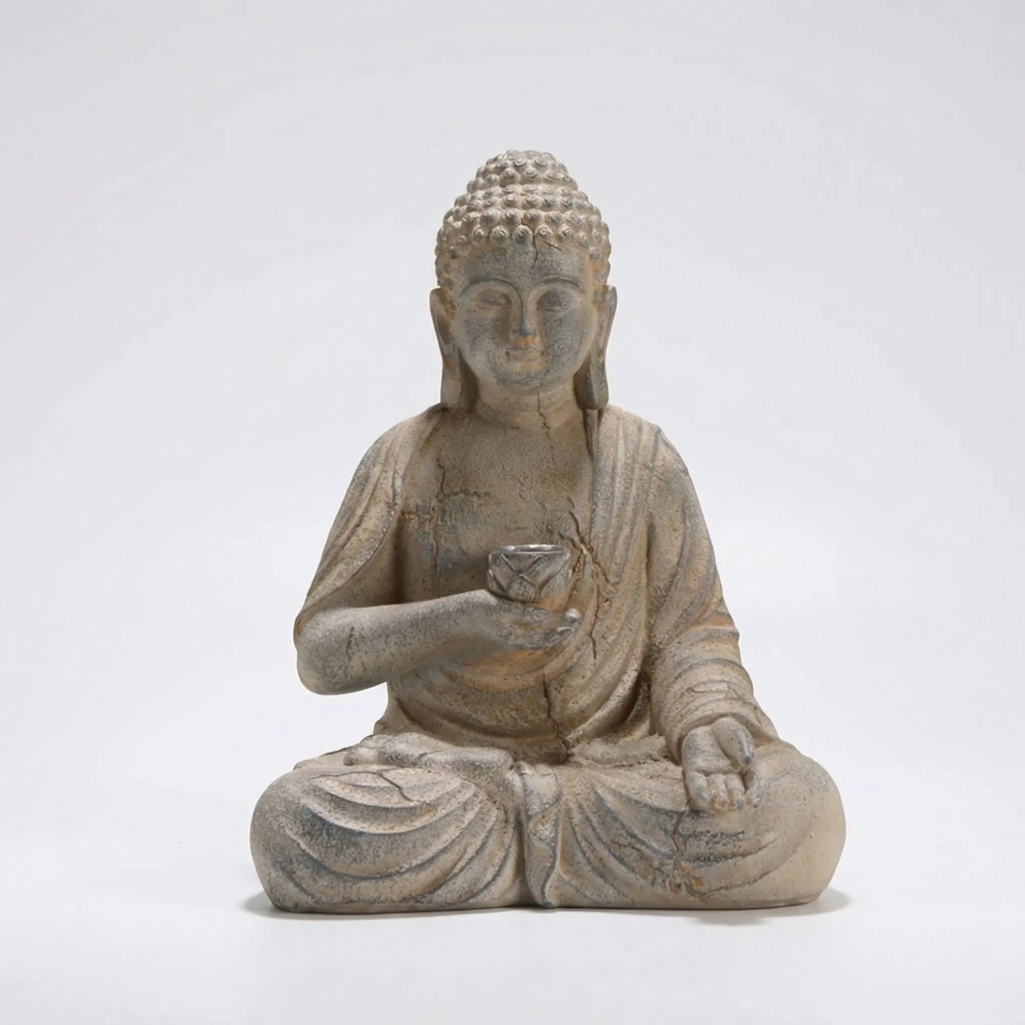 Solar-Buddha-Gartenstatue mit LED-Glanz und Steinoptik-Finish