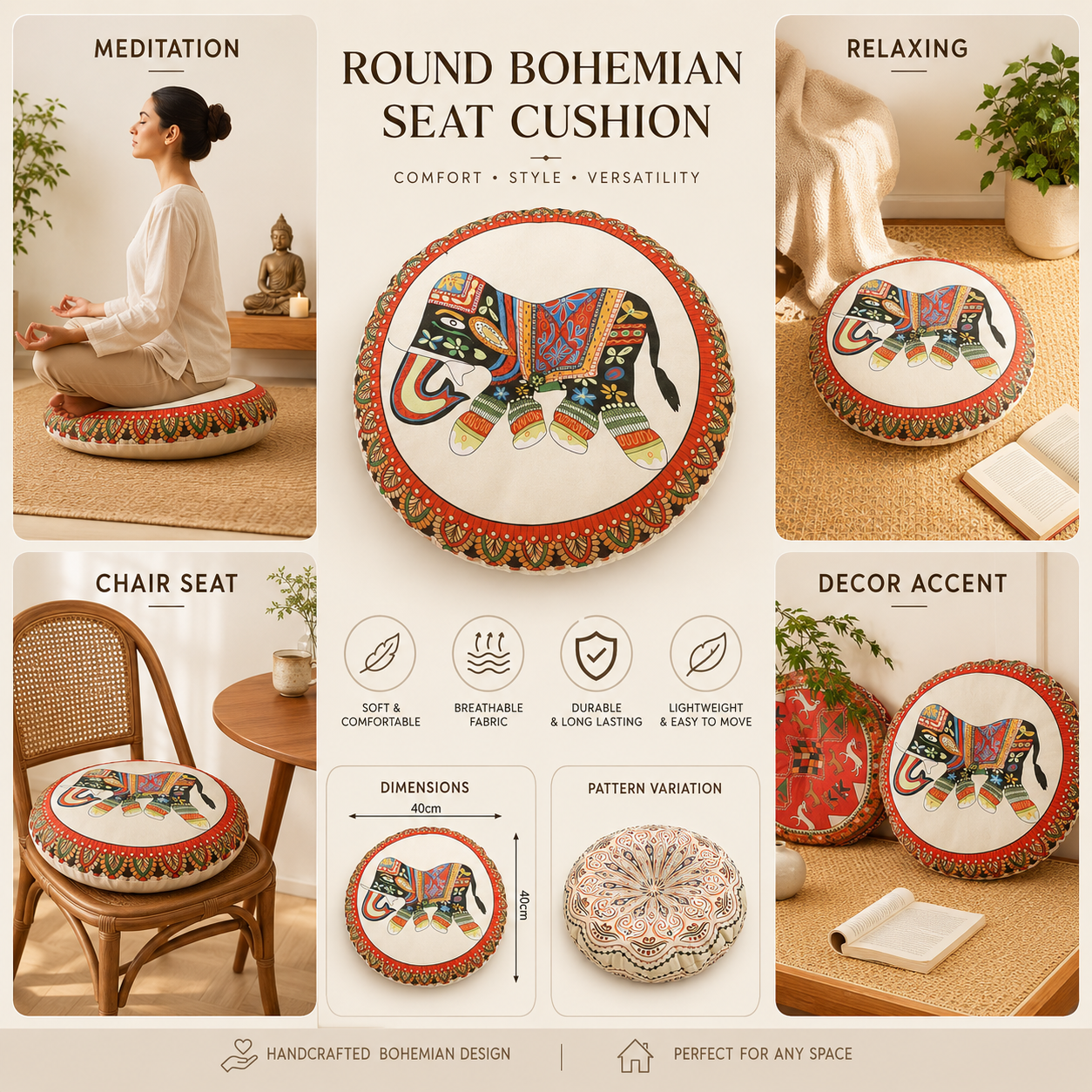 Nordspur | Solivra Rundes Bohemian-Bodenkissen