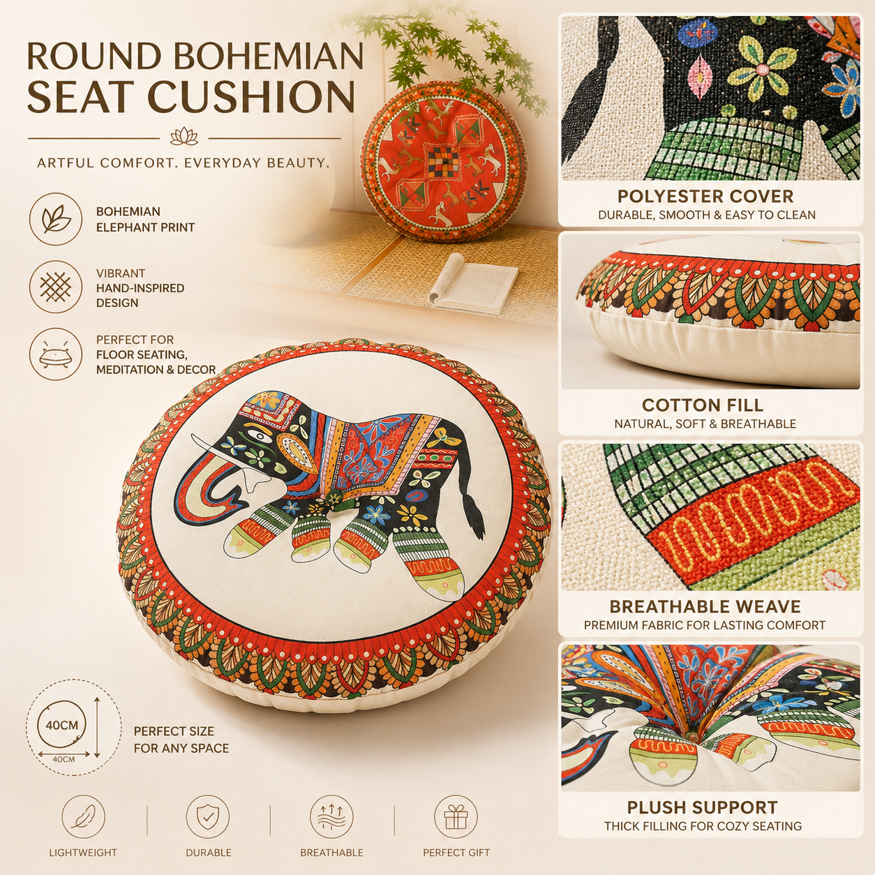 Nordspur | Solivra Rundes Bohemian-Bodenkissen