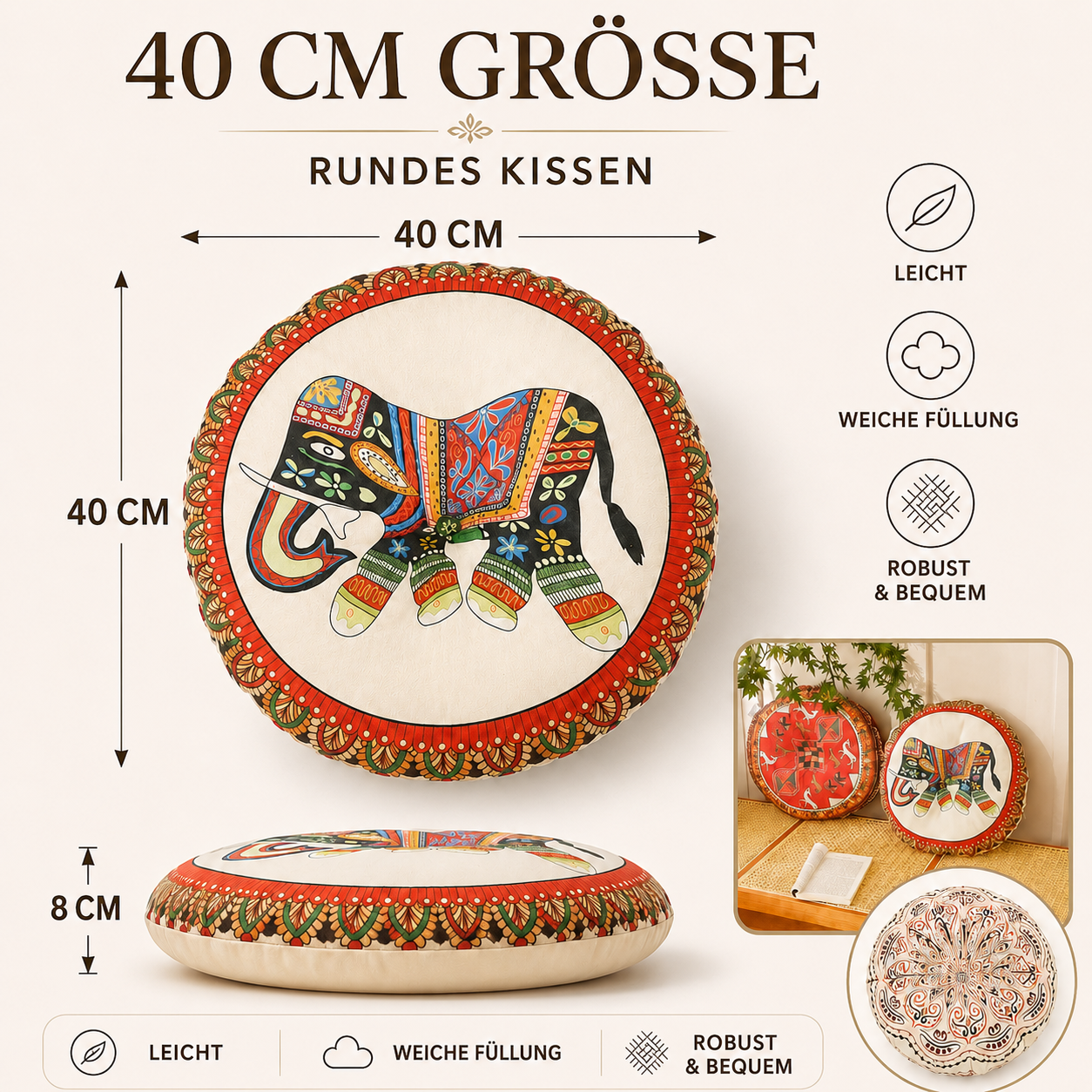 Nordspur | Solivra Rundes Bohemian-Bodenkissen