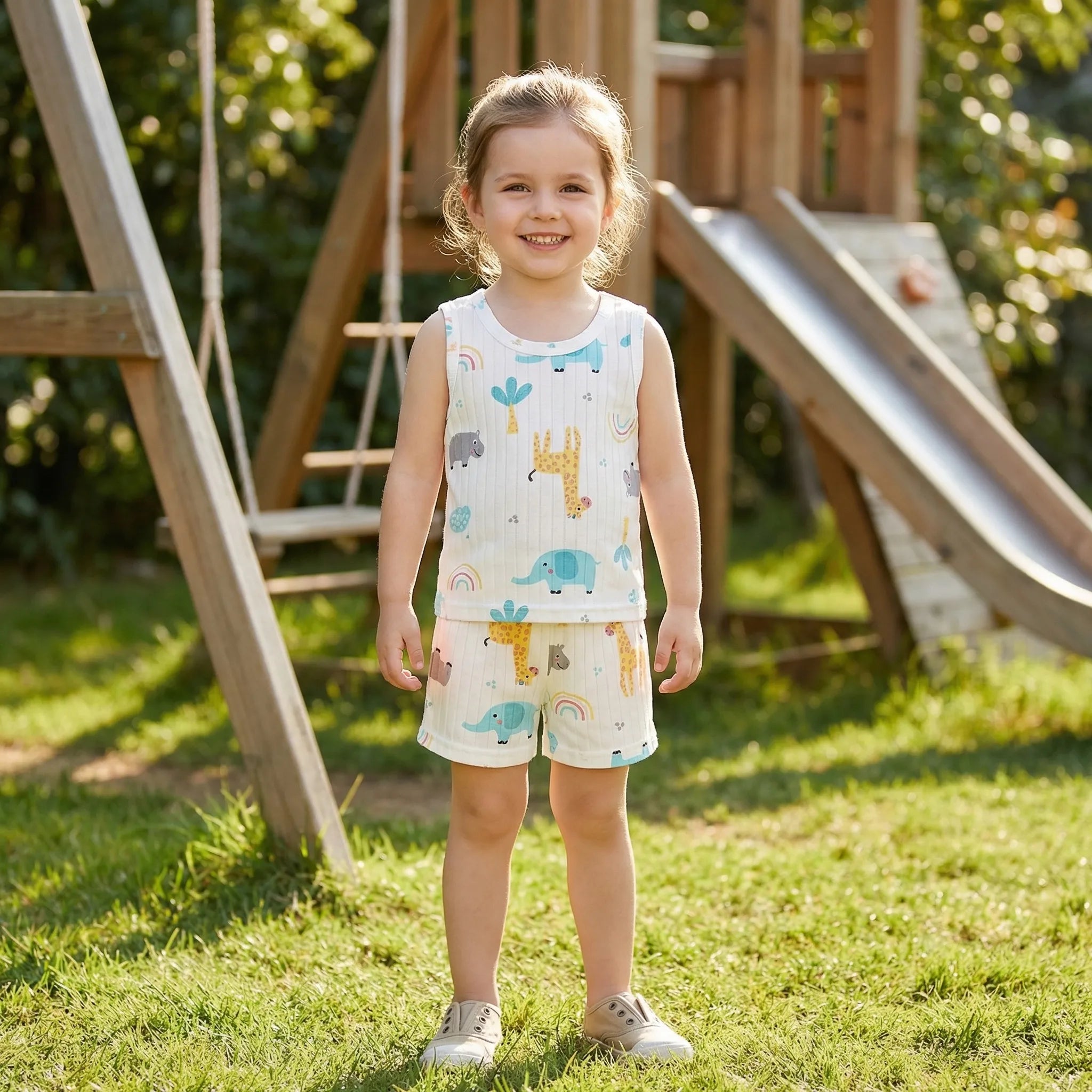 Kinder Sommer Set mit Cartoon-Print ärmelloses Oberteil und Shorts