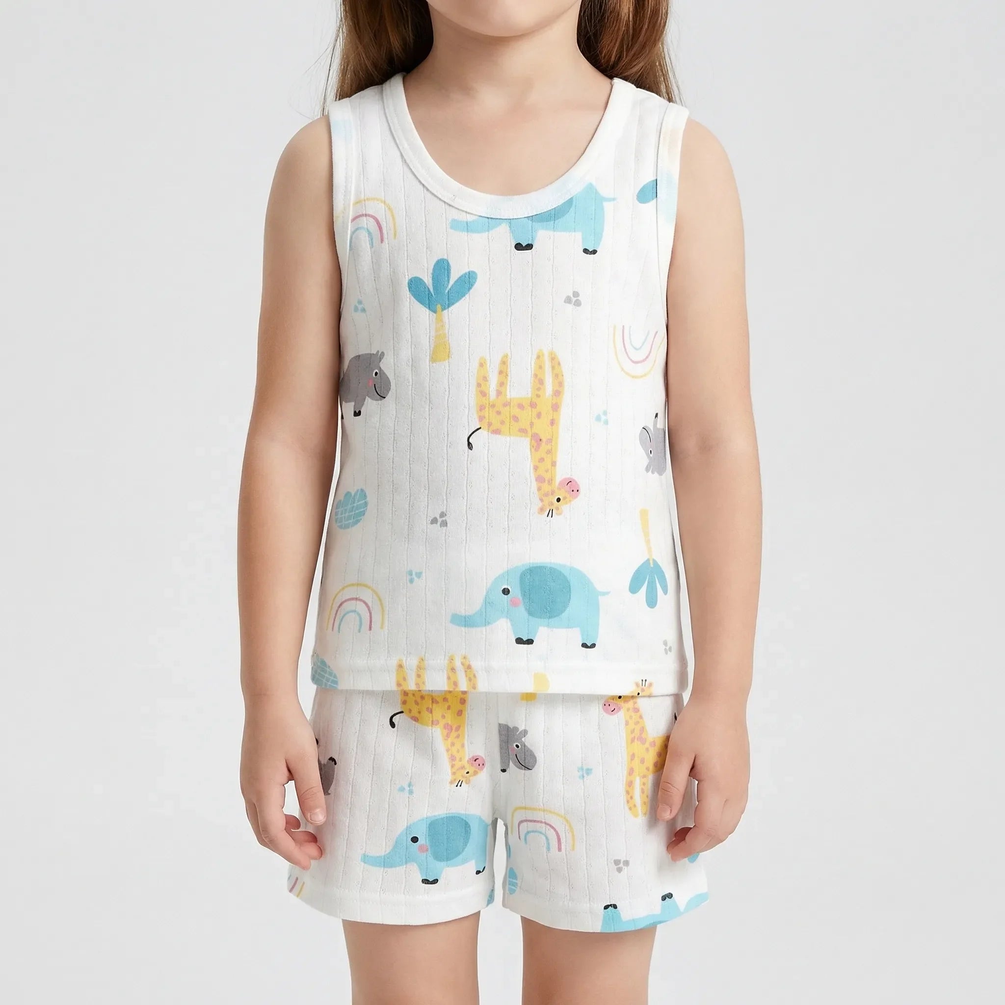 Kinder Sommer Set mit Cartoon-Print ärmelloses Oberteil und Shorts