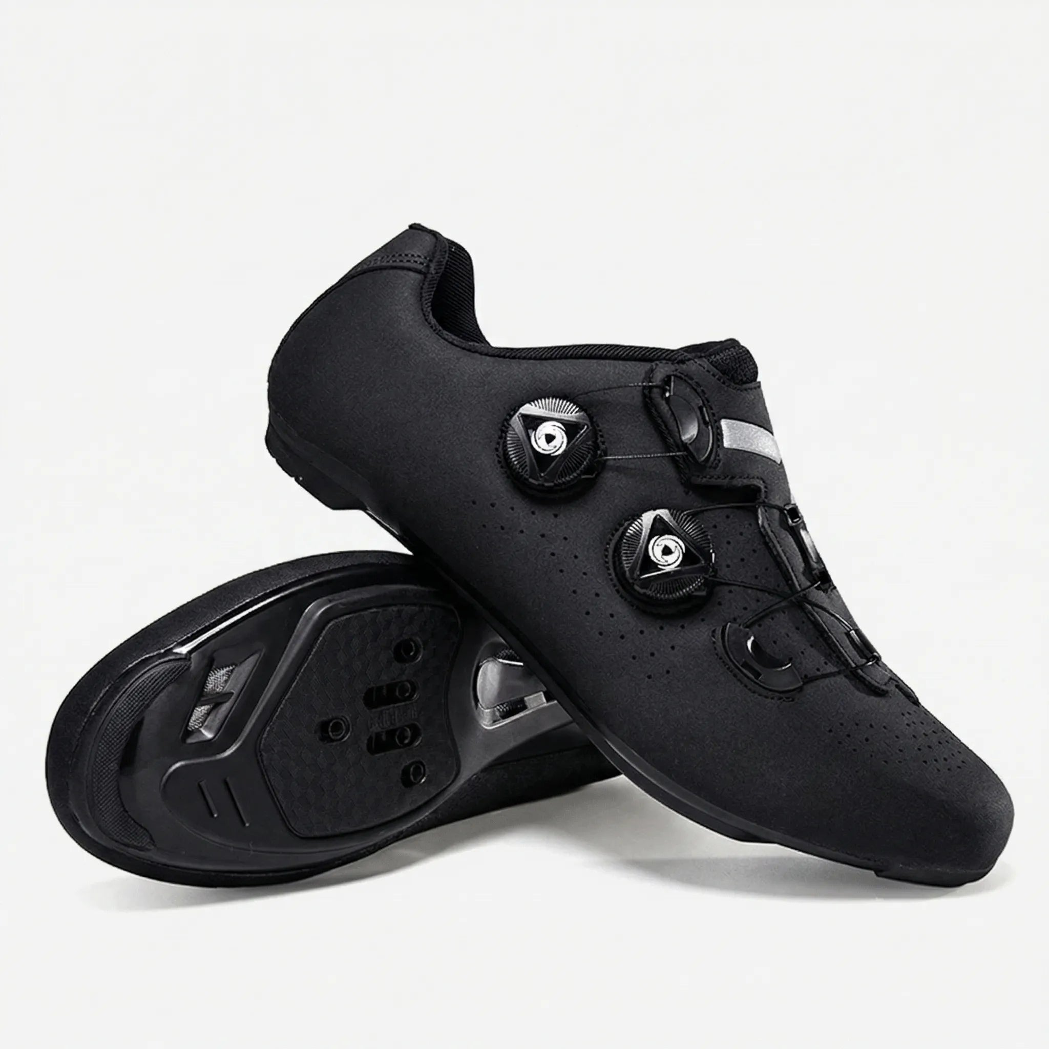Selbstverriegelnder Radschuh mit Doppel-Dial-Verschluss und reflektierendem Streifen