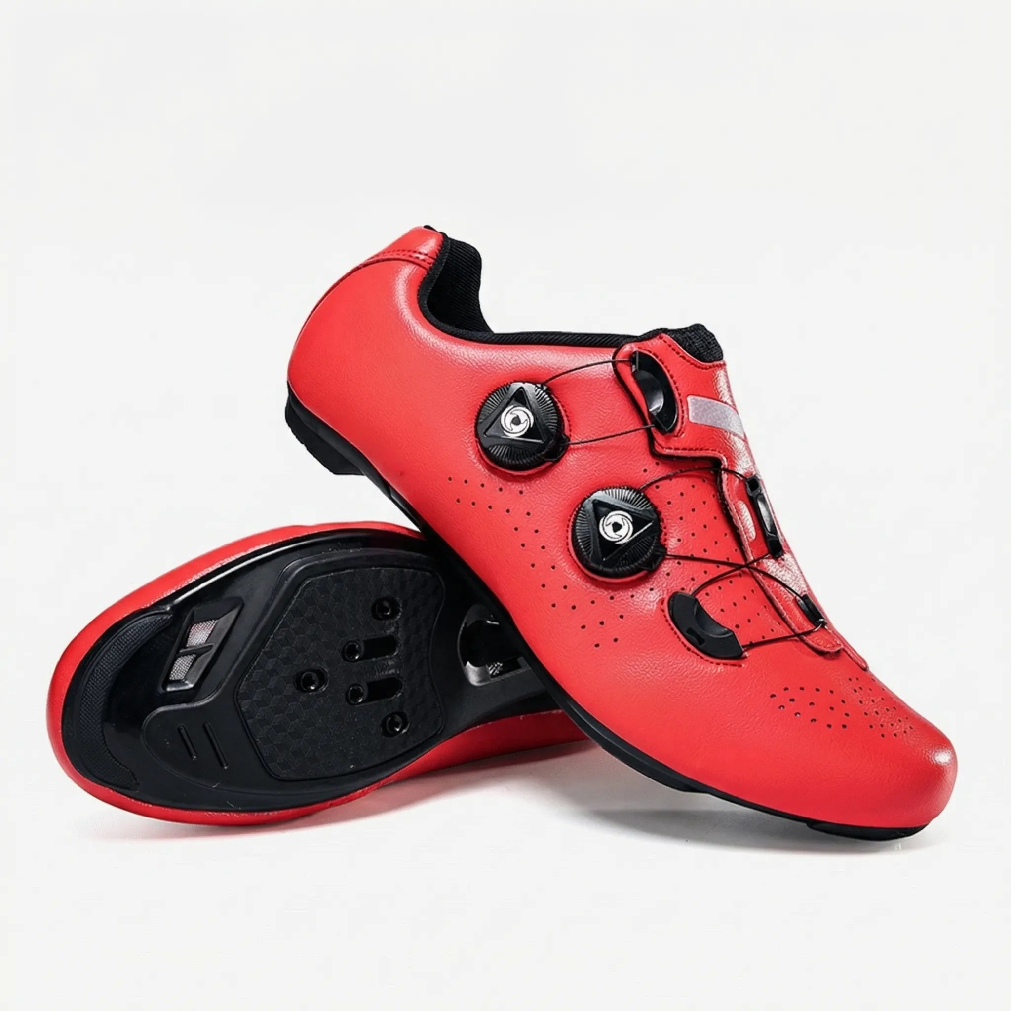 Selbstverriegelnder Radschuh mit Doppel-Dial-Verschluss und reflektierendem Streifen
