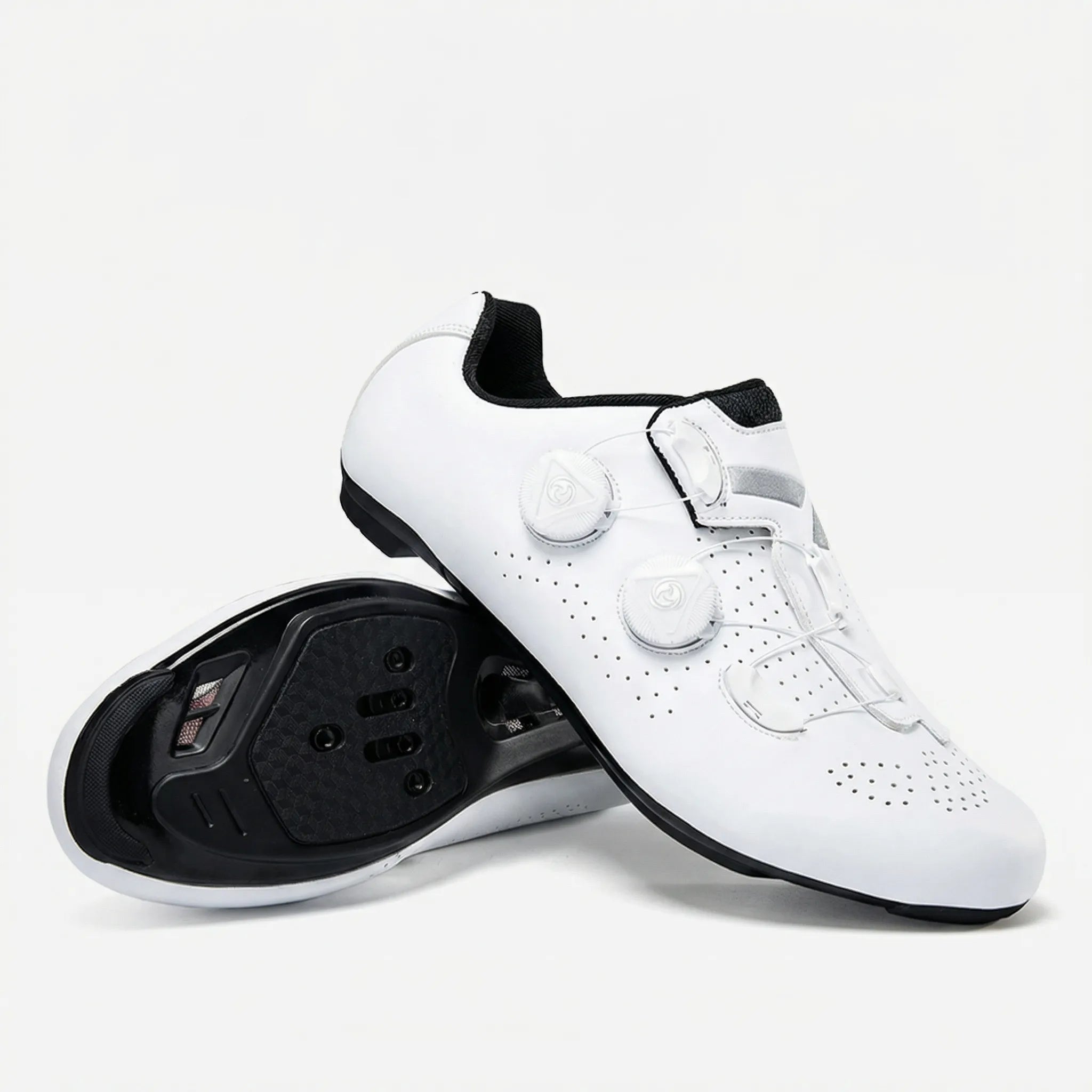 Selbstverriegelnder Radschuh mit Doppel-Dial-Verschluss und reflektierendem Streifen