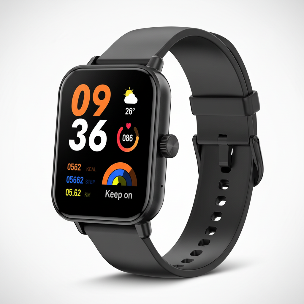 Quadratische Smartwatch mit Touchscreen und Gesundheitsfunktionen