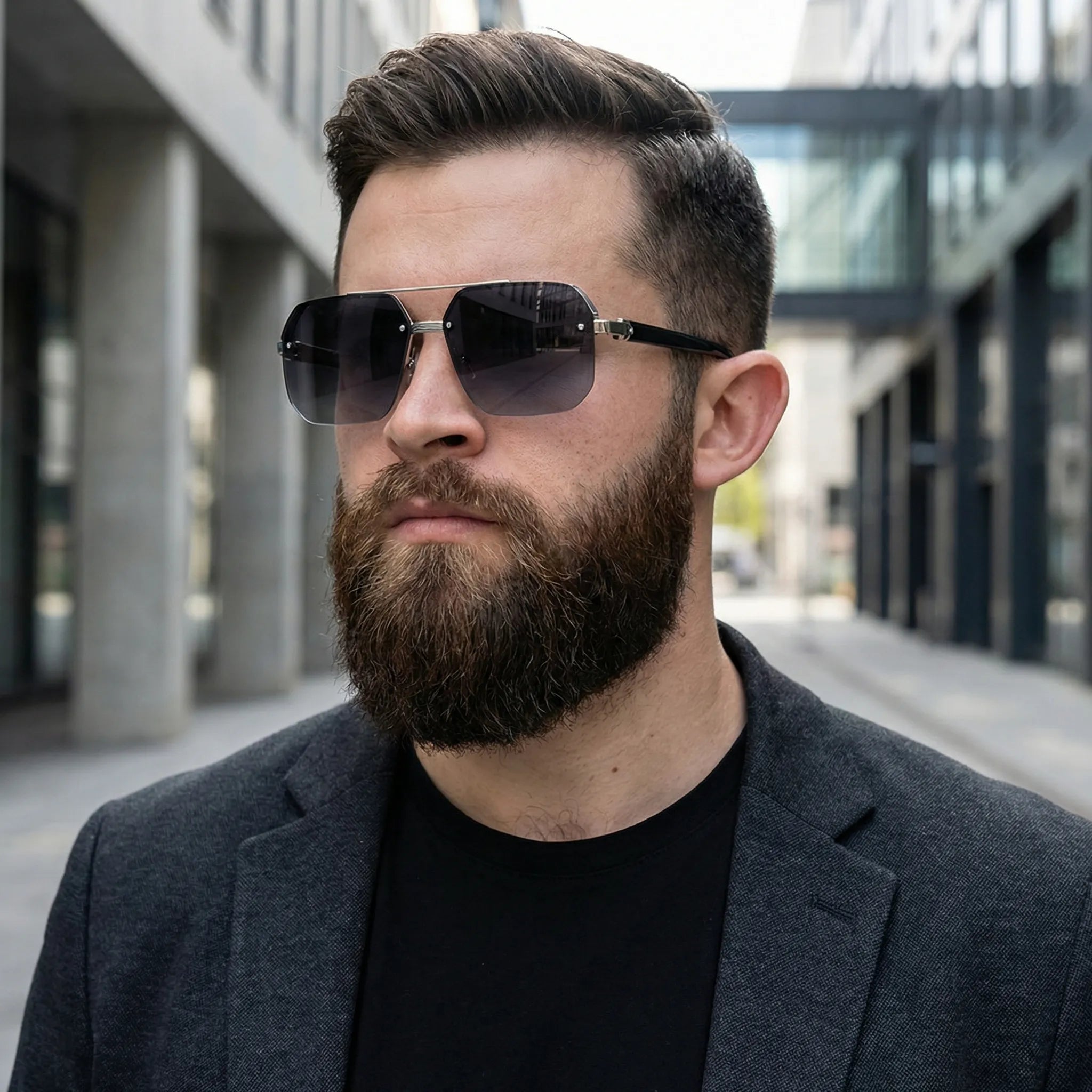 Quadratische Herren-Sonnenbrille mit Halbrahmen-Design und Farbverlauf-Gläsern
