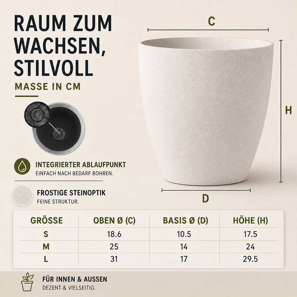 Nordspur | Stonveil Großer Blumentopf mit Frosted-Steinoptik