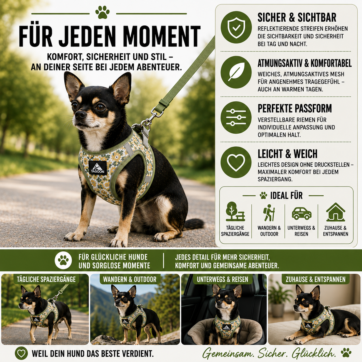 Nordspur | Striddler Verstellbares Anti-Zug-Haustiergeschirr-Set