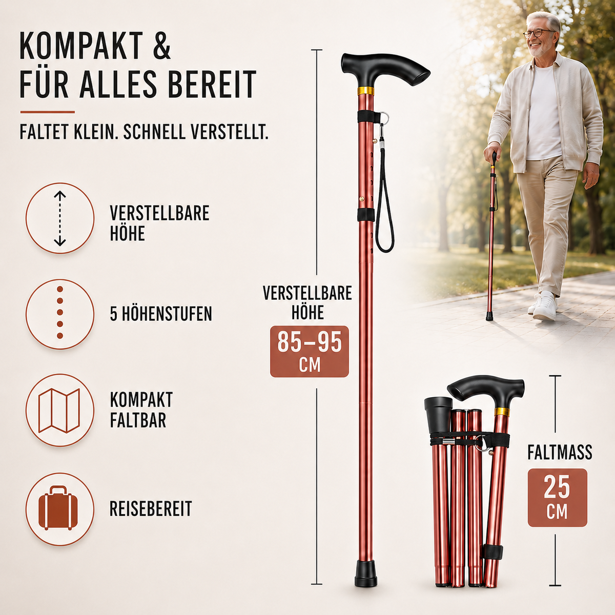 Nordspur | StrideFold Teleskop-Wanderstock klappbar