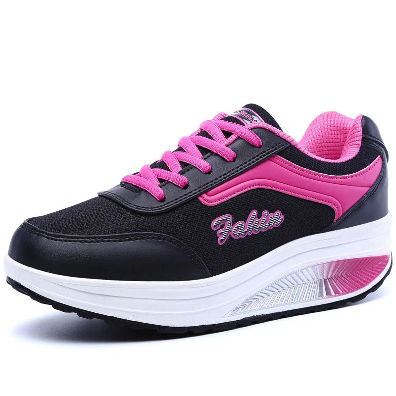 Damen-Plateau-Sneaker zweifarbig mit Rocker-Sohle