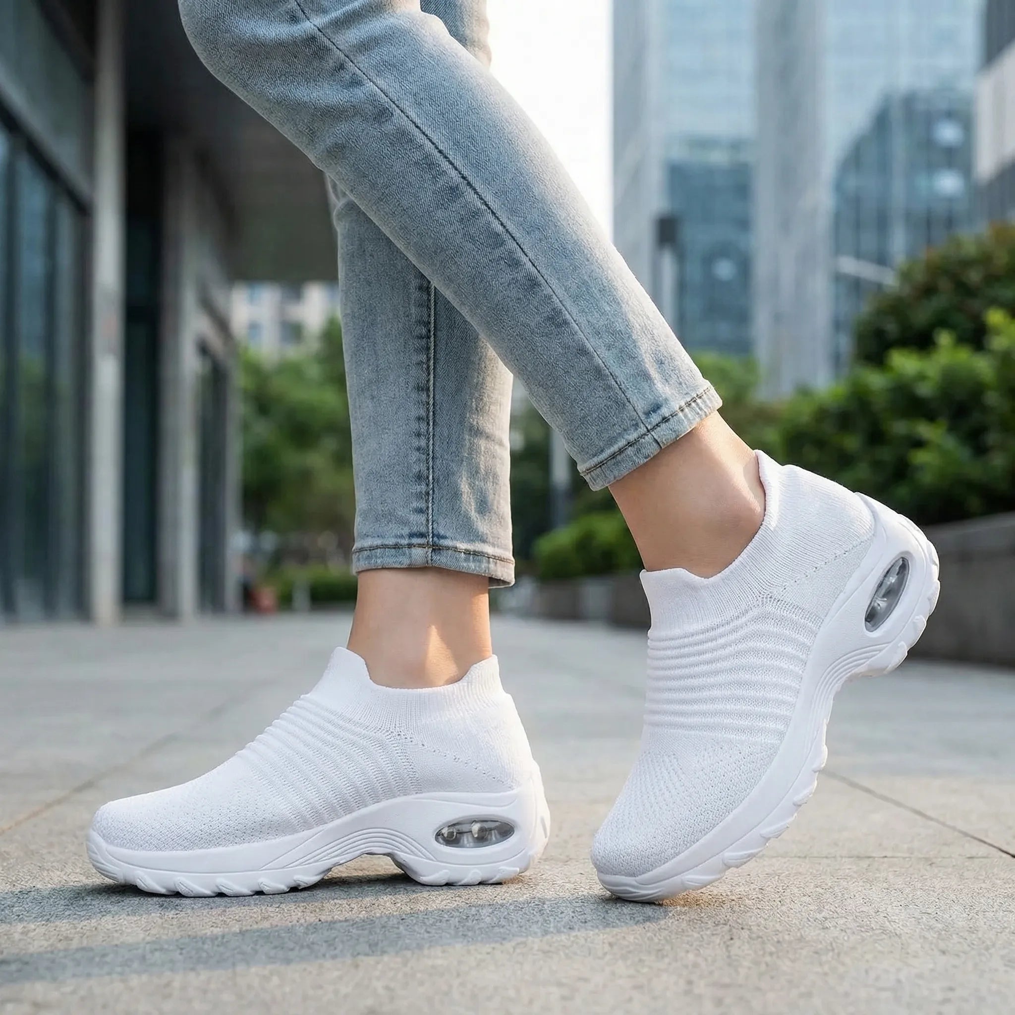 Damen-Slip-On-Trainer mit gepolsterter Plattformsohle und atmungsaktivem Mesh