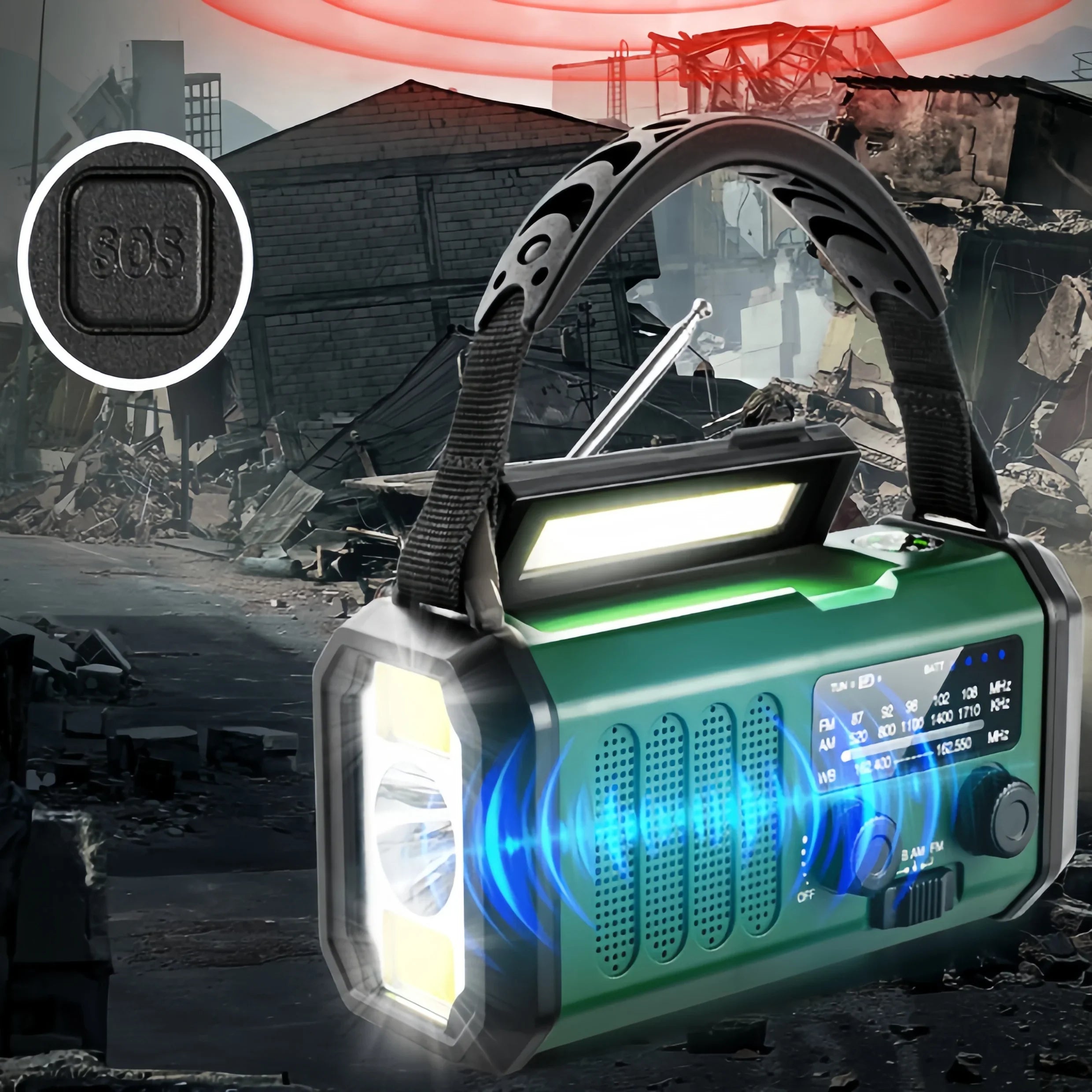 Notfallradio mit Handkurbel, Solarladung und LED-Licht