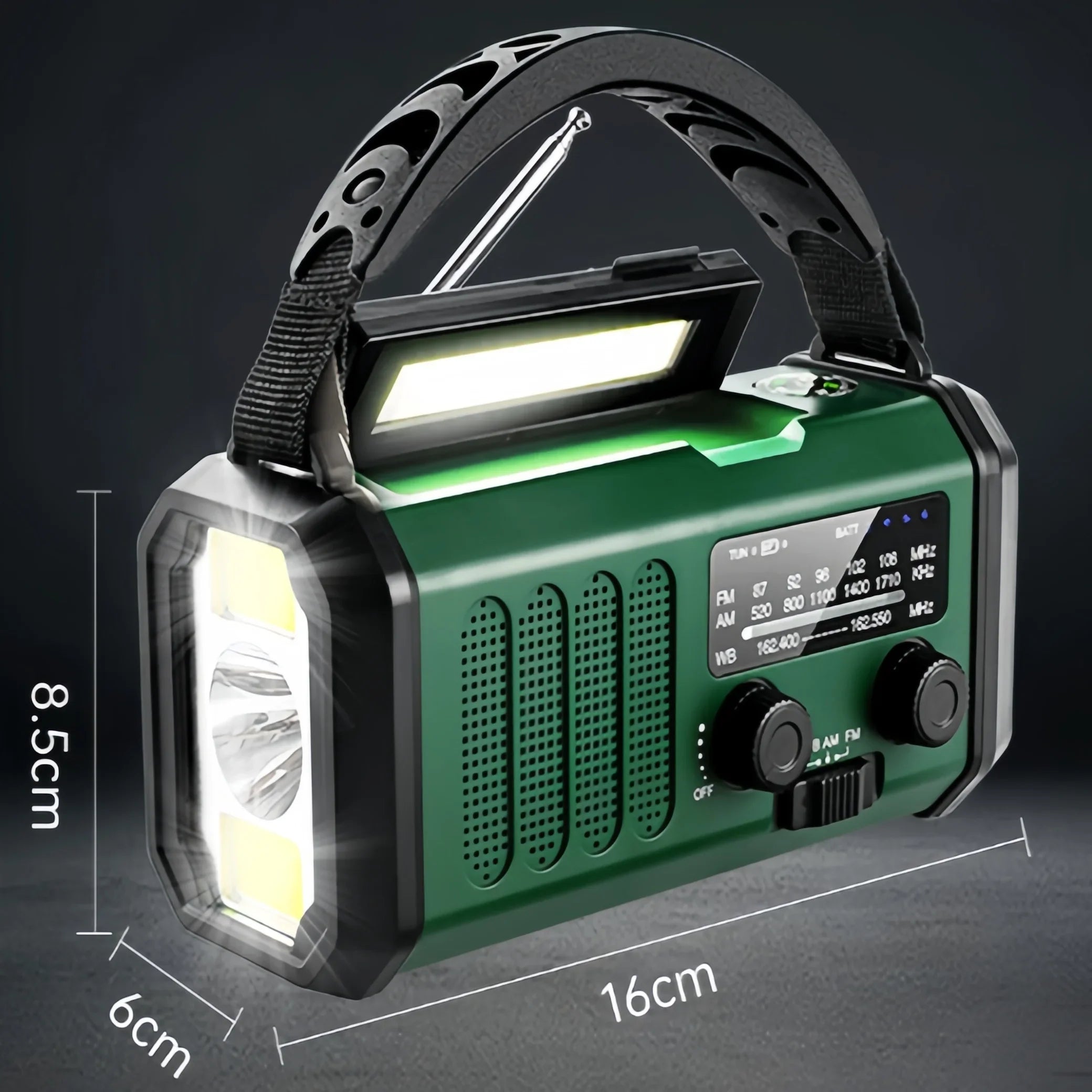 Notfallradio mit Handkurbel, Solarladung und LED-Licht