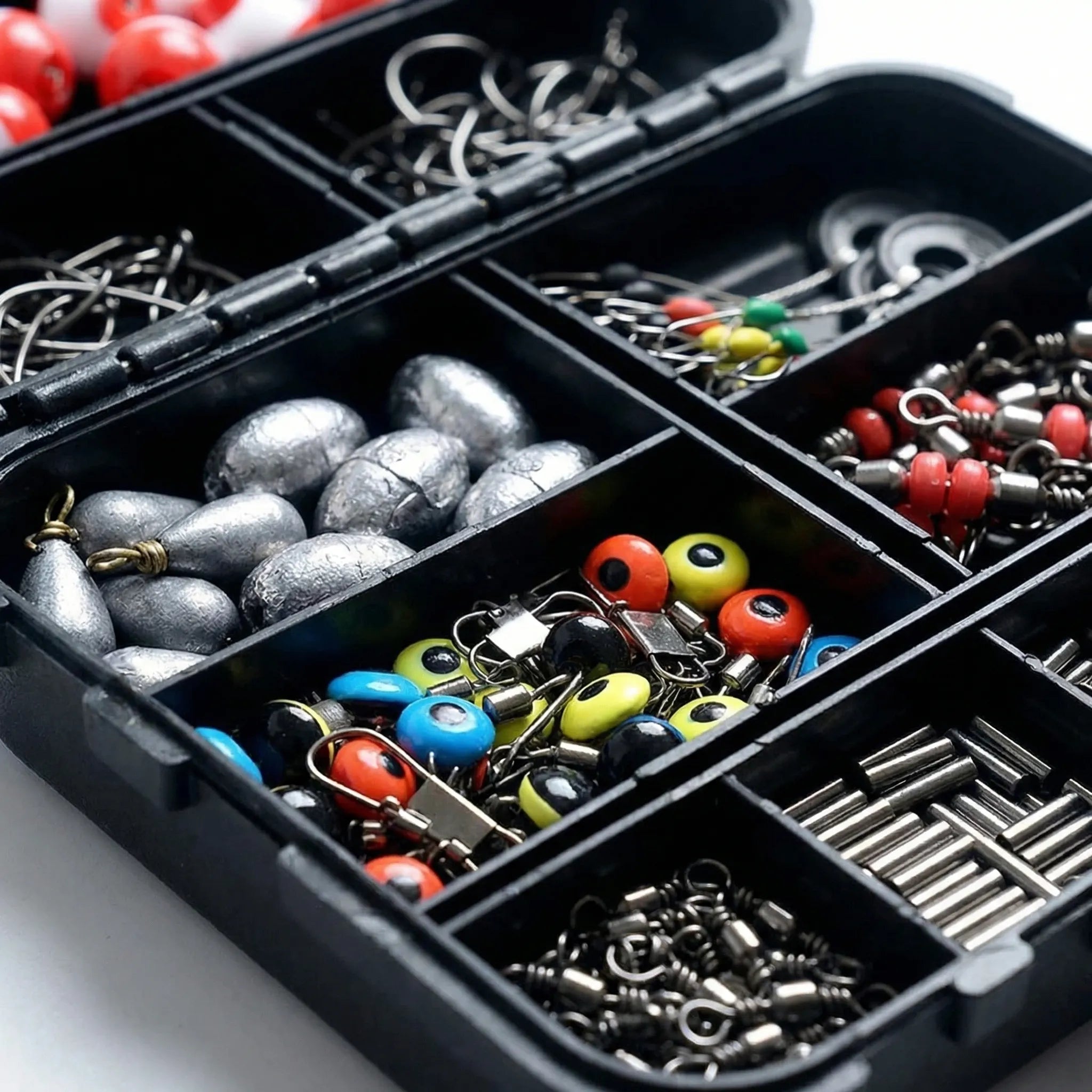 Angelgerät Set 263-teilig mit Haken Senker Wirbel Schwimmer Zange Angelkasten