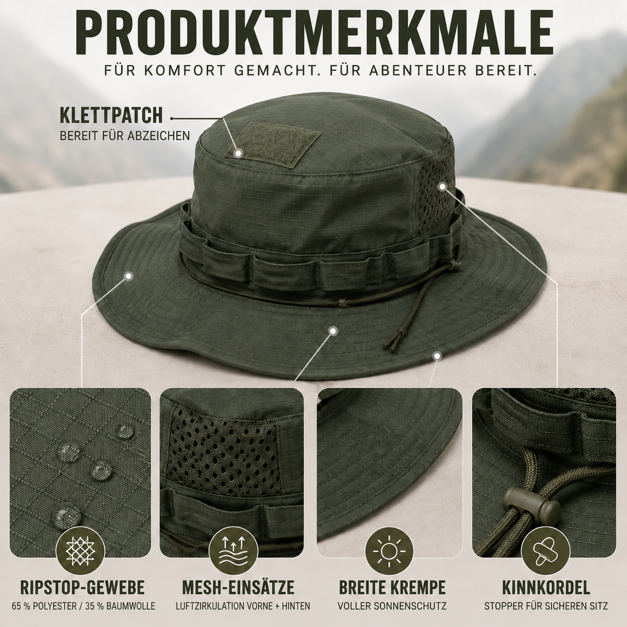 Nordspur | Tacventu Breiter Rand Taktischer Tarnungs-Bucket-Hut