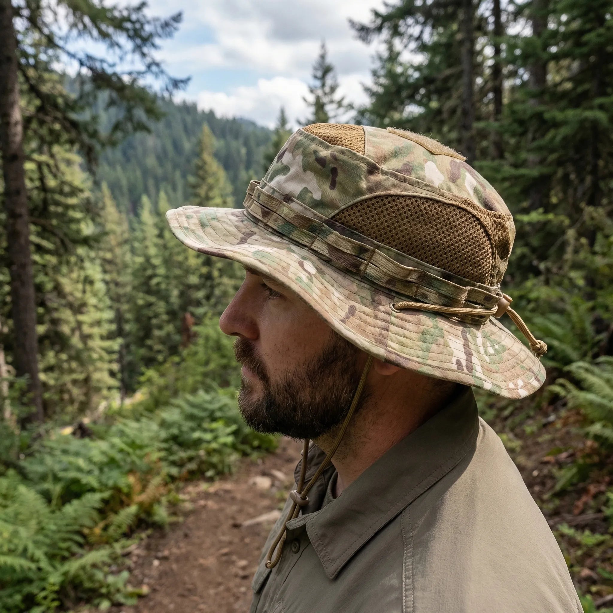 Taktischer Bucket-Hut breiter Rand Mesh-Belüftung Tarnmuster Outdoor