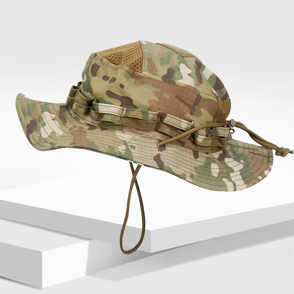 Taktischer Bucket-Hut breiter Rand Mesh-Belüftung Tarnmuster Outdoor