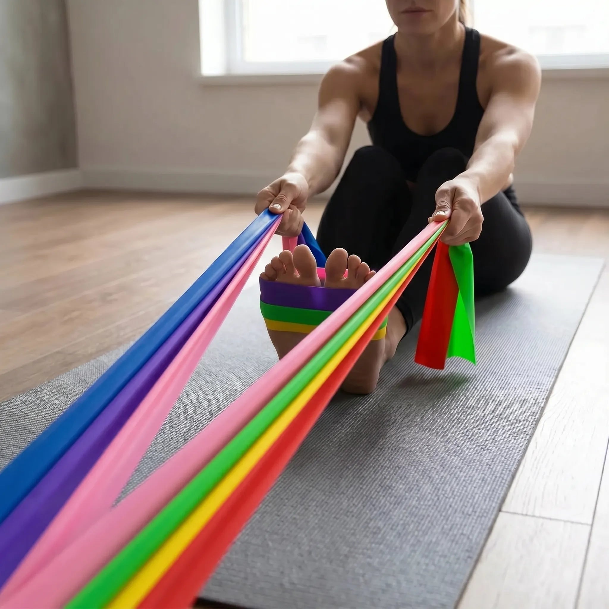 Flache elastische Widerstandsbänder für Heimtraining und Yoga