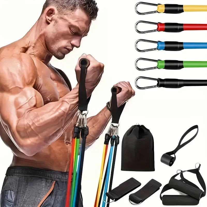 Widerstandsbänder-Set Ganzkörpertraining stapelbar mit Griffen und Riemen