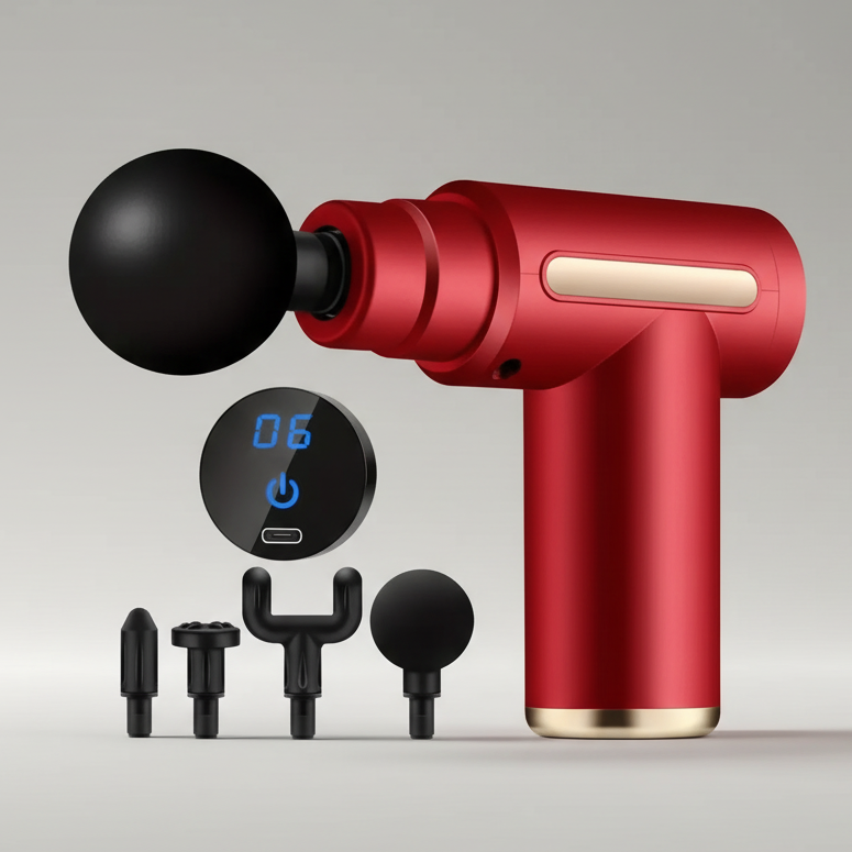 Tragbarer Percussion-Massager mit austauschbaren Massageköpfen
