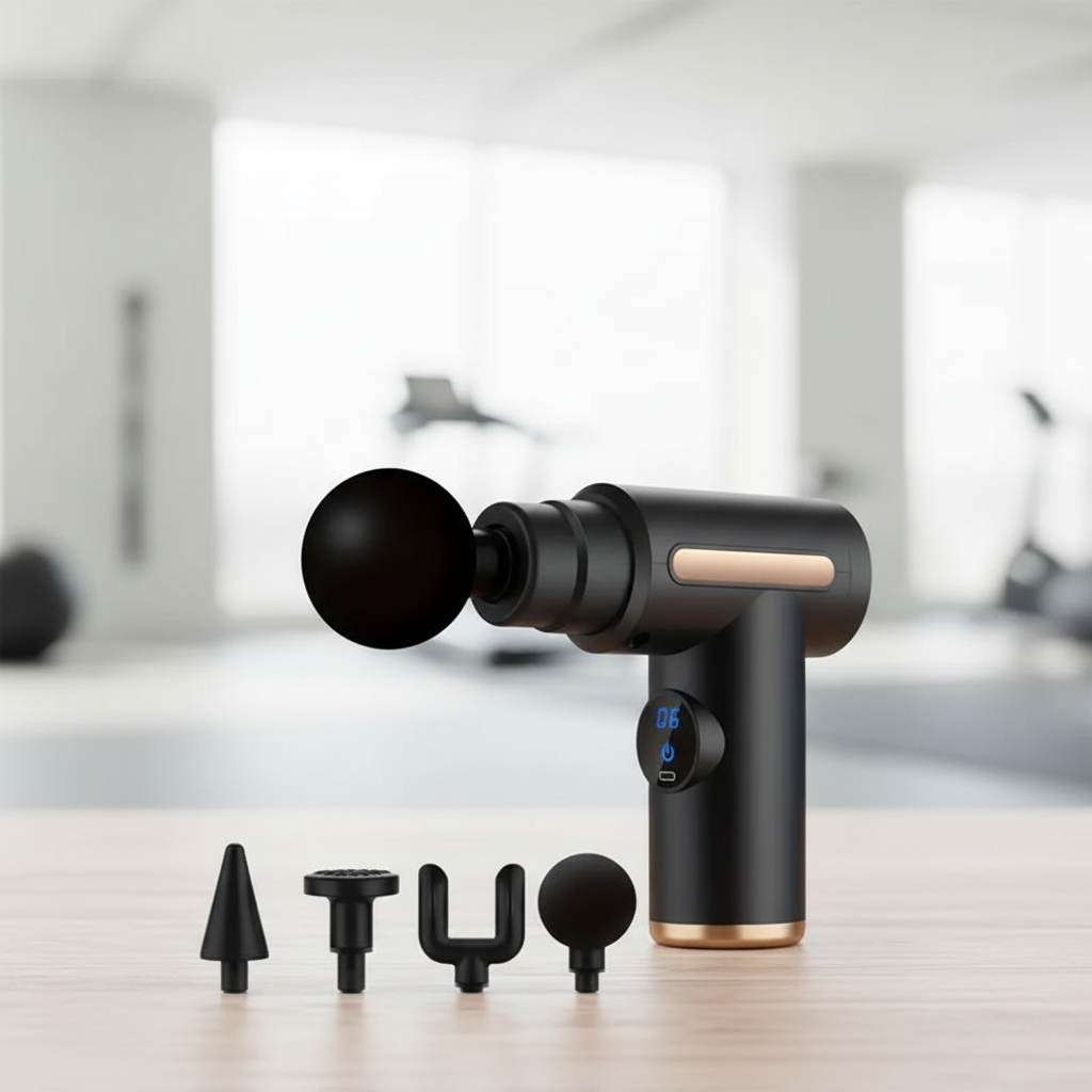 Tragbarer Percussion-Massager mit austauschbaren Massageköpfen