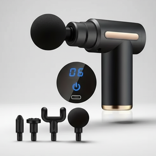 Tragbarer Percussion-Massager mit austauschbaren Massageköpfen