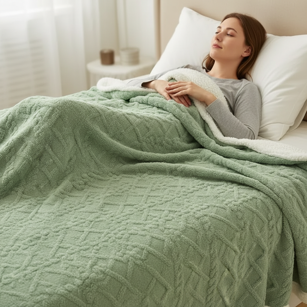Verdickte Jacquard-Decke mit Sherpa-Futter für gemütliche Wärme