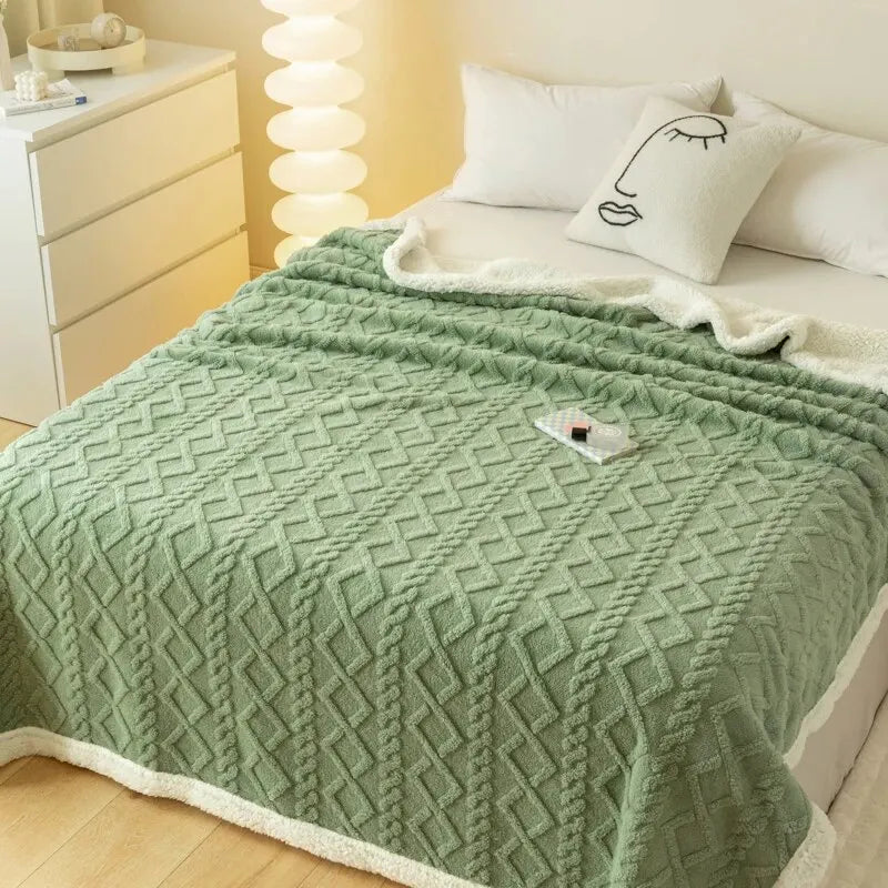 Verdickte Jacquard-Decke mit Sherpa-Futter für gemütliche Wärme