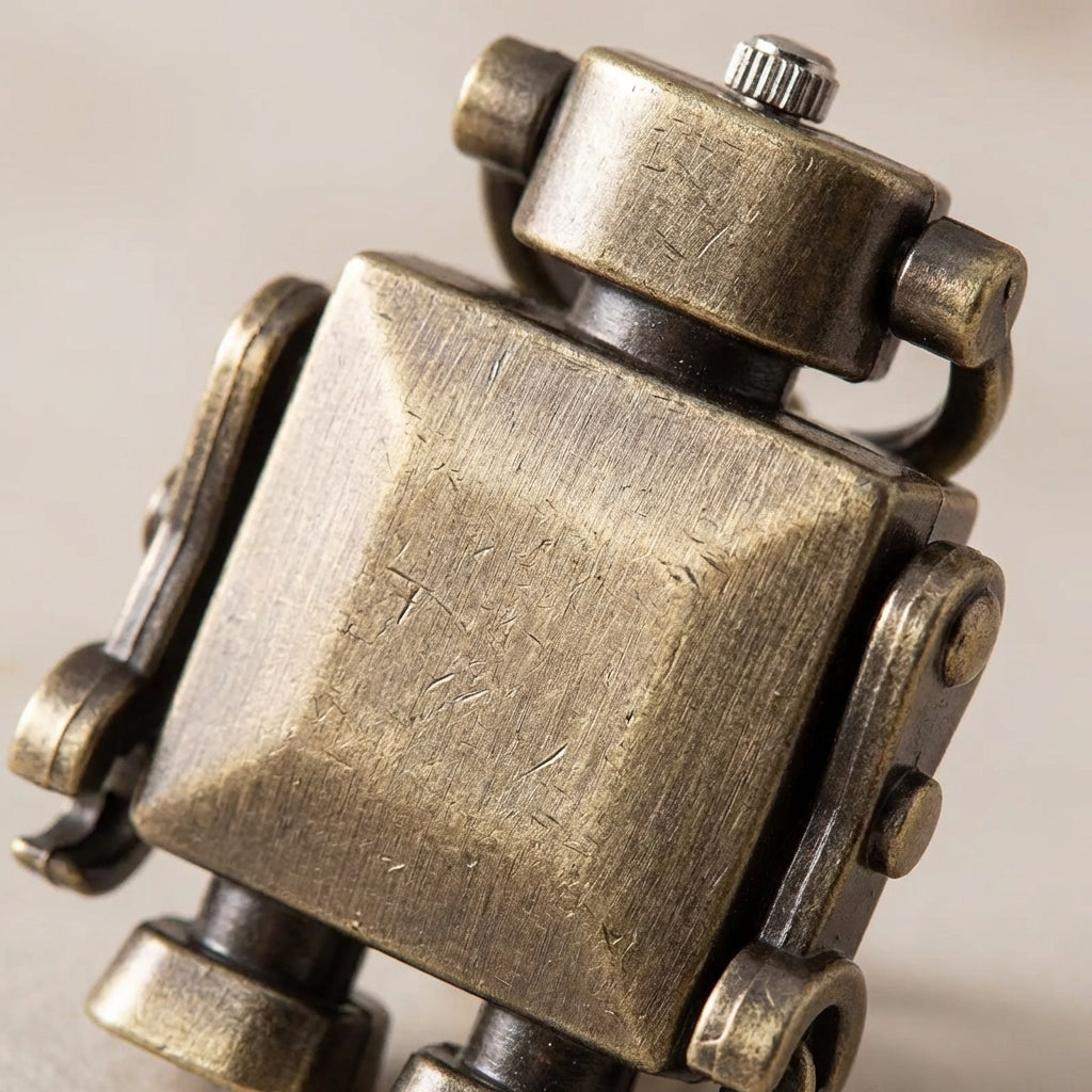 Vintage Roboter Taschenuhren-Anhänger mit Rundzifferblatt und Schlüsselanhänger-Schlaufe