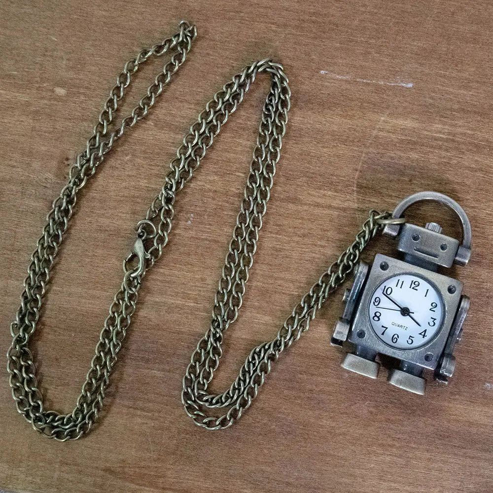 Vintage Roboter Taschenuhren-Anhänger mit Rundzifferblatt und Schlüsselanhänger-Schlaufe