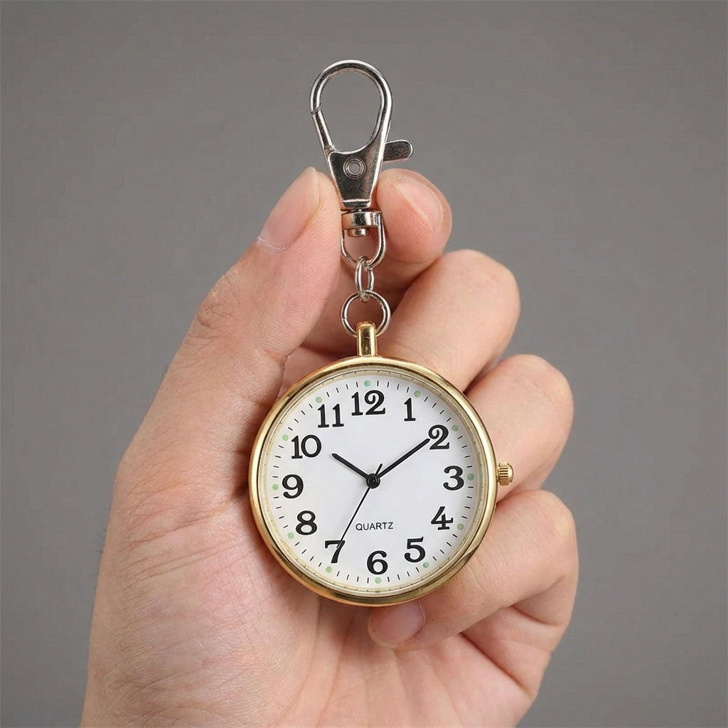 Kompakte Schlüsselanhänger-Taschenuhr mit Quarzwerk und großem Zifferblatt