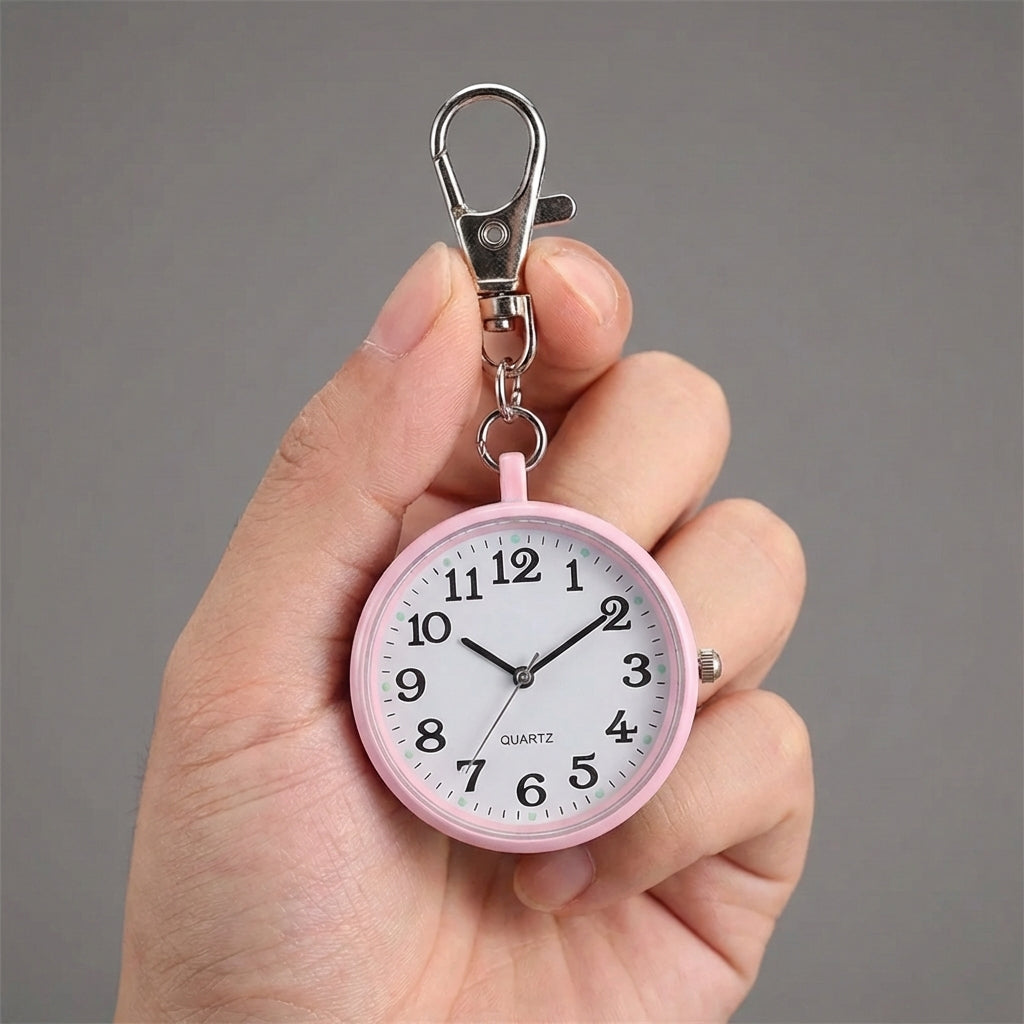 Kompakte Schlüsselanhänger-Taschenuhr mit Quarzwerk und großem Zifferblatt