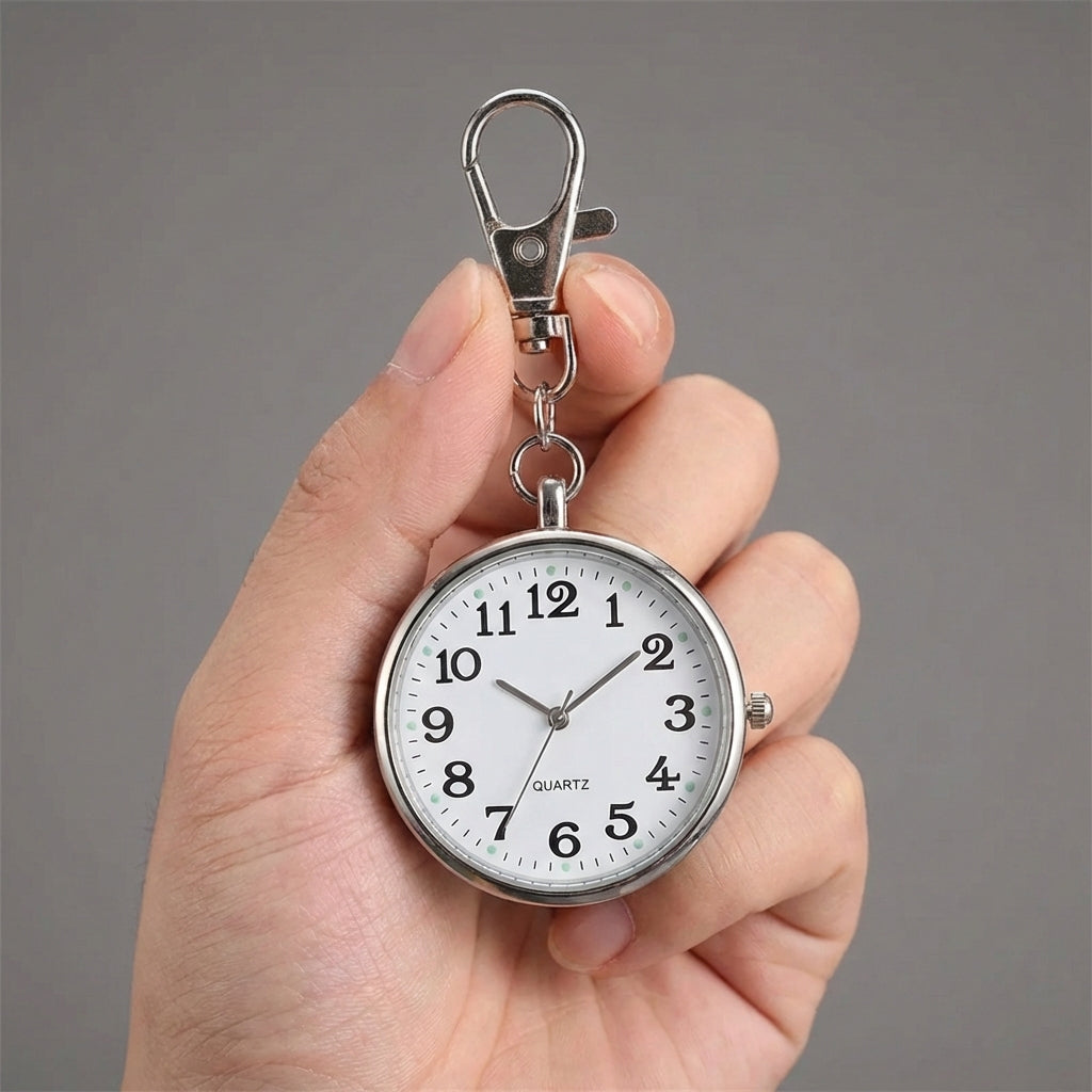 Kompakte Schlüsselanhänger-Taschenuhr mit Quarzwerk und großem Zifferblatt