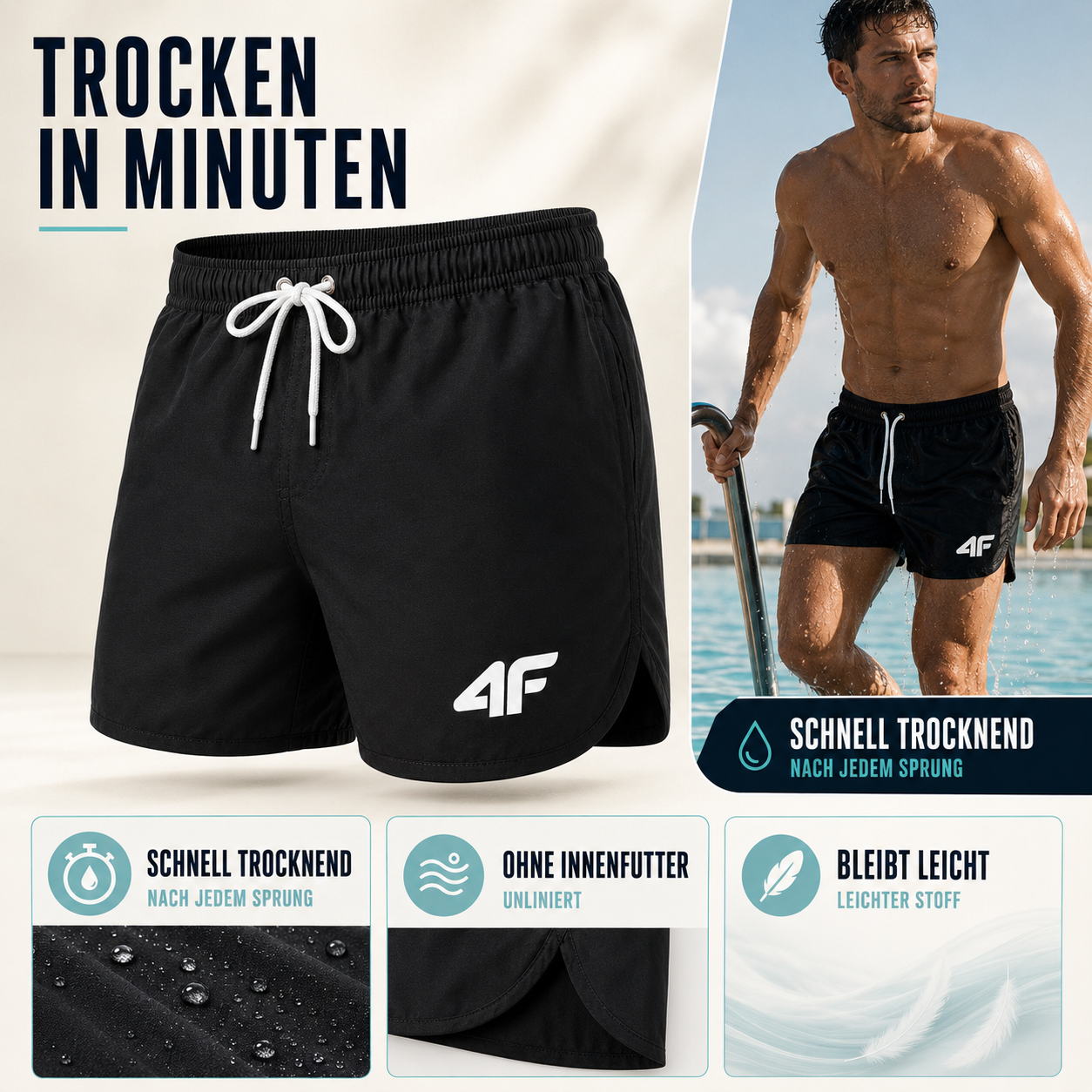 Nordspur | TideRunner Badehose Herren fürs Freibad | Schnelltrocknend