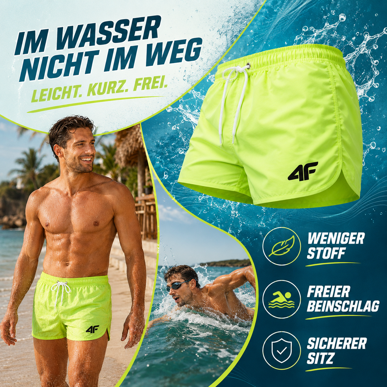 Nordspur | TideRunner Kurze Badehose Herren | Schnelltrocknend