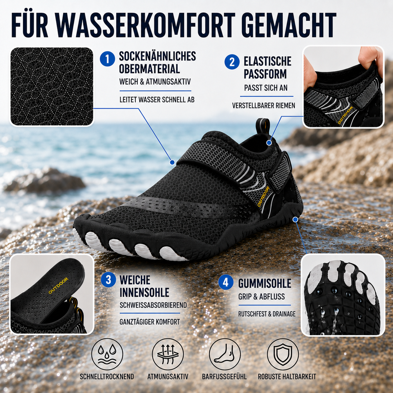 Nordspur | Tidewade Aqua Schuh mit Fünf-Zehen-Sohle Quick-Dry