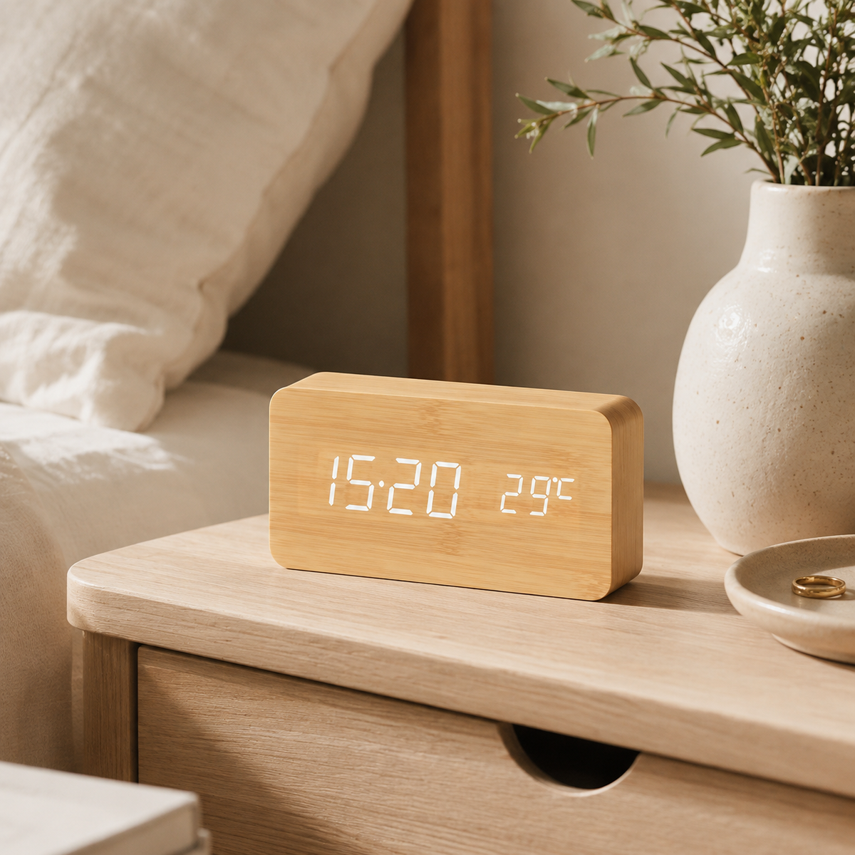 Nordspur | Timberlyte Holz-LED-Wecker mit Temperaturanzeige