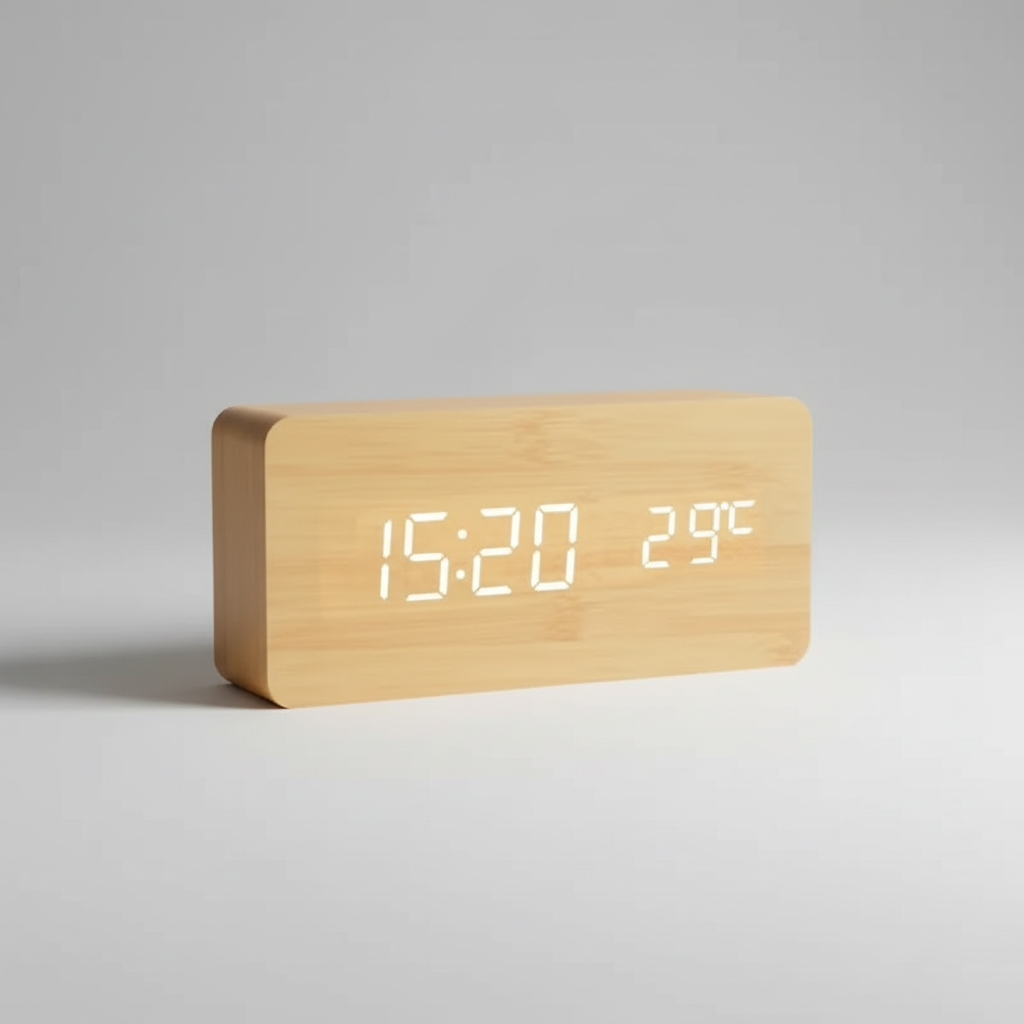 Holz-LED-Wecker mit digitaler Anzeige für Zeit und Temperatur