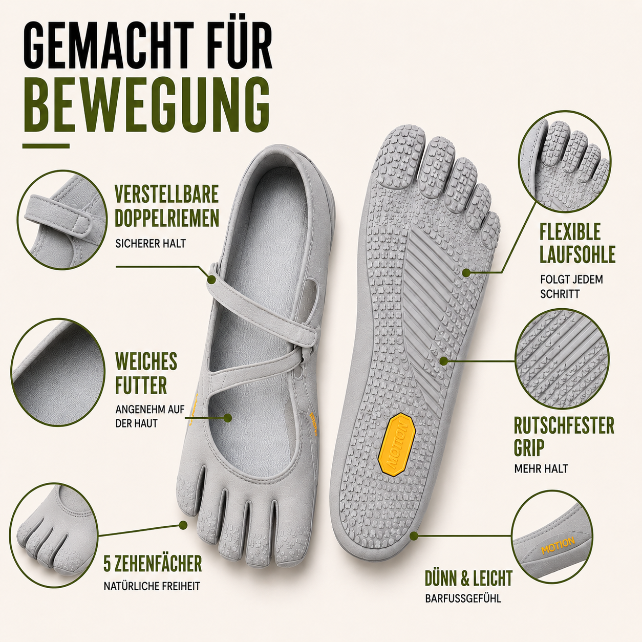 Nordspur | Toevara Fünf-Zehen-Minimalisten-Flachschuh