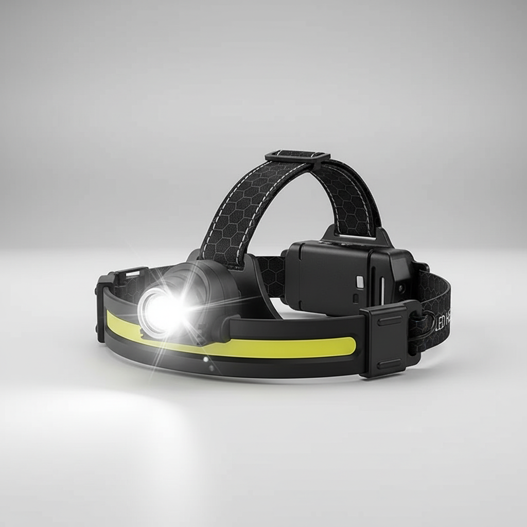 LED-Stirnlampe aufladbar mit Doppelstrahl und Bewegungssensor wasserdicht