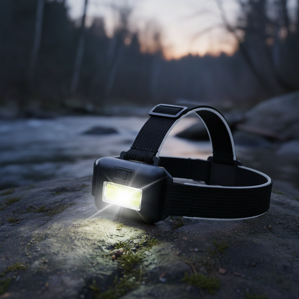 Kompakte COB-Stirnlampe mit elastischem Kopfband und Blitzmodus