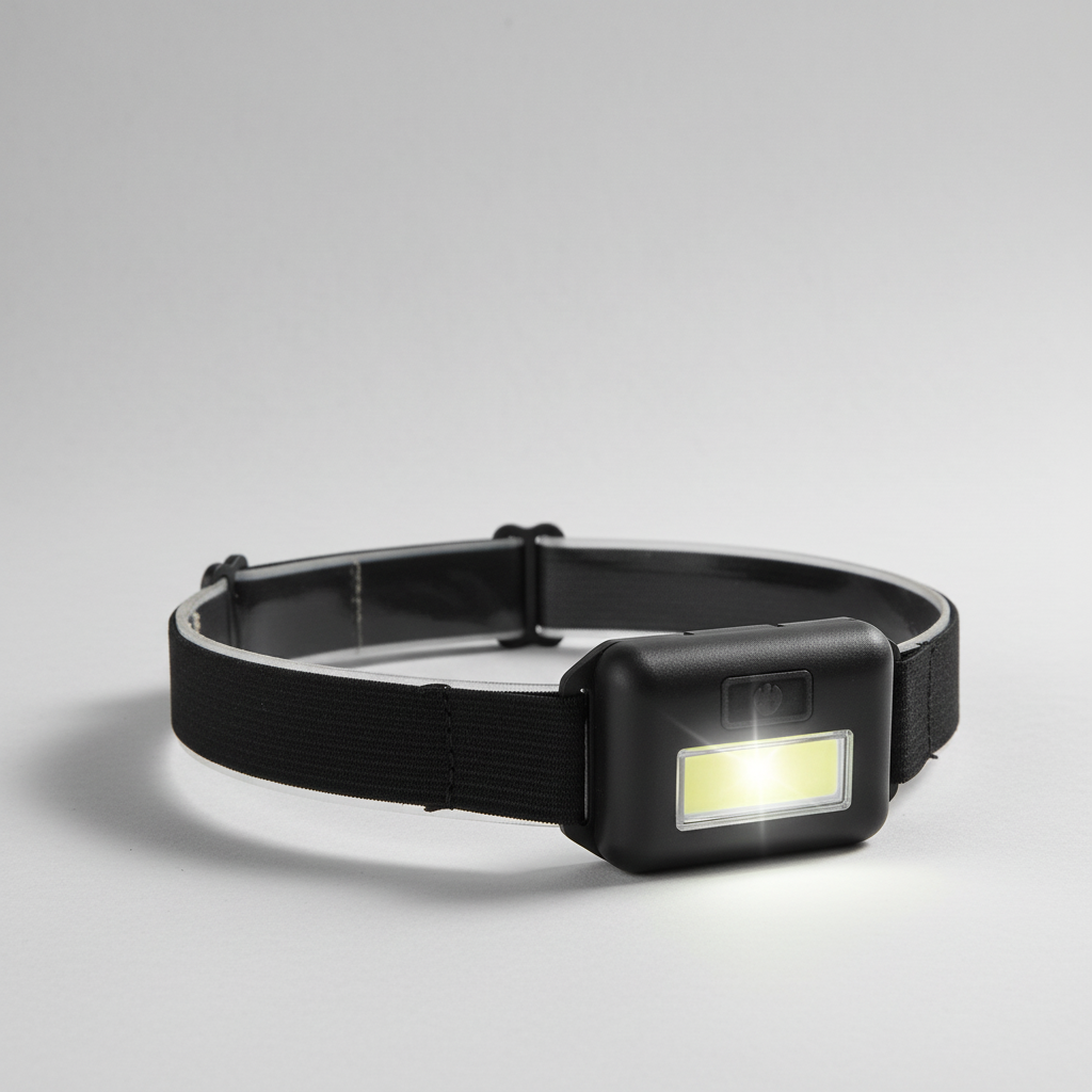 Kompakte COB-Stirnlampe mit elastischem Kopfband und Blitzmodus