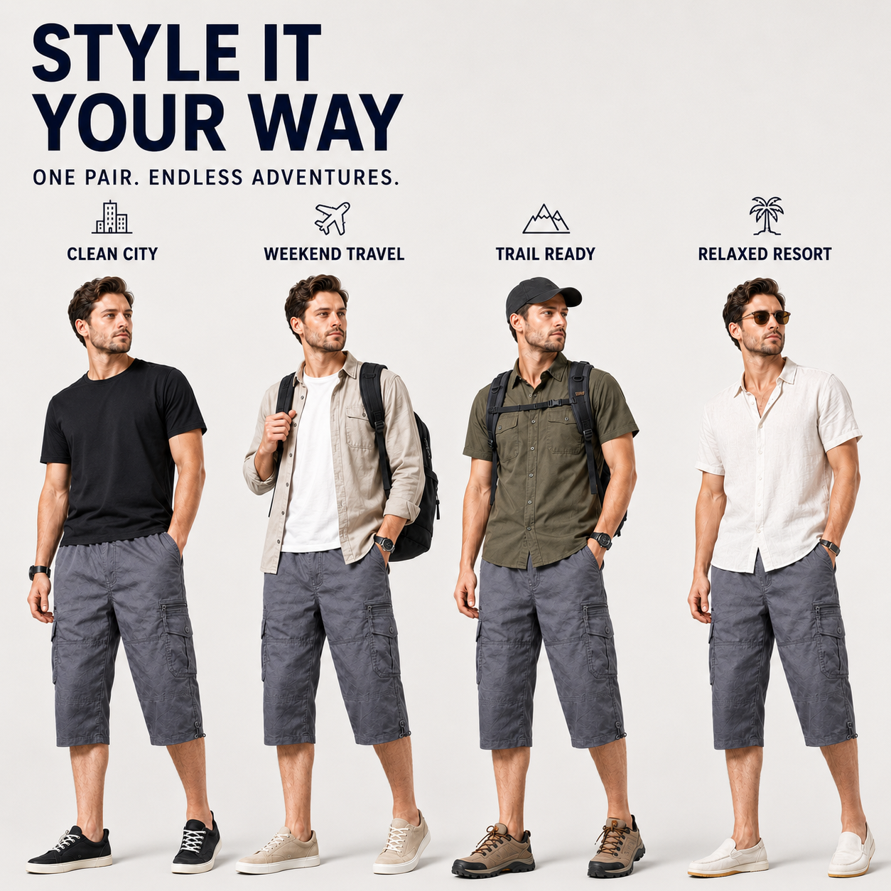 Nordspur | TrailKeen Lockere Cargo-Shorts Knielang