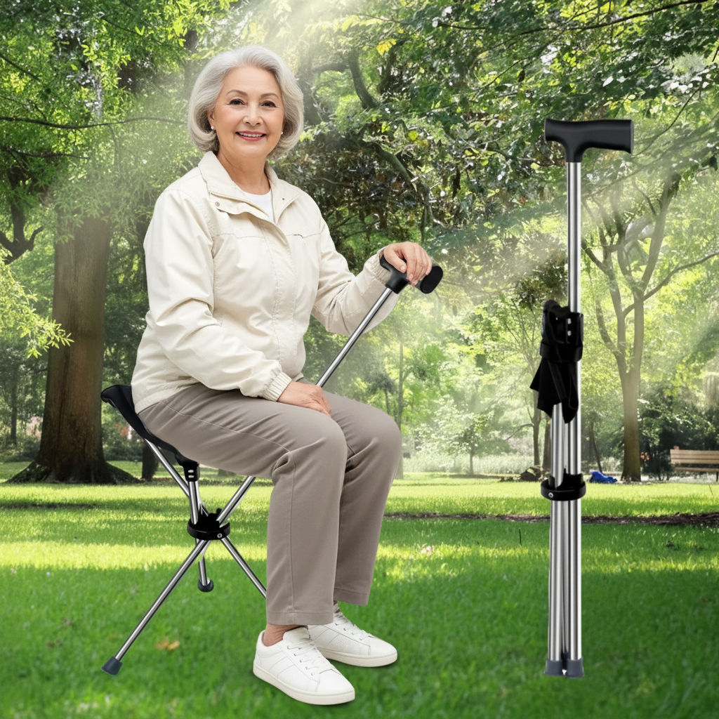 Wanderstock mit Sitz 2in1 Klappdesign Dreibein ergonomisch