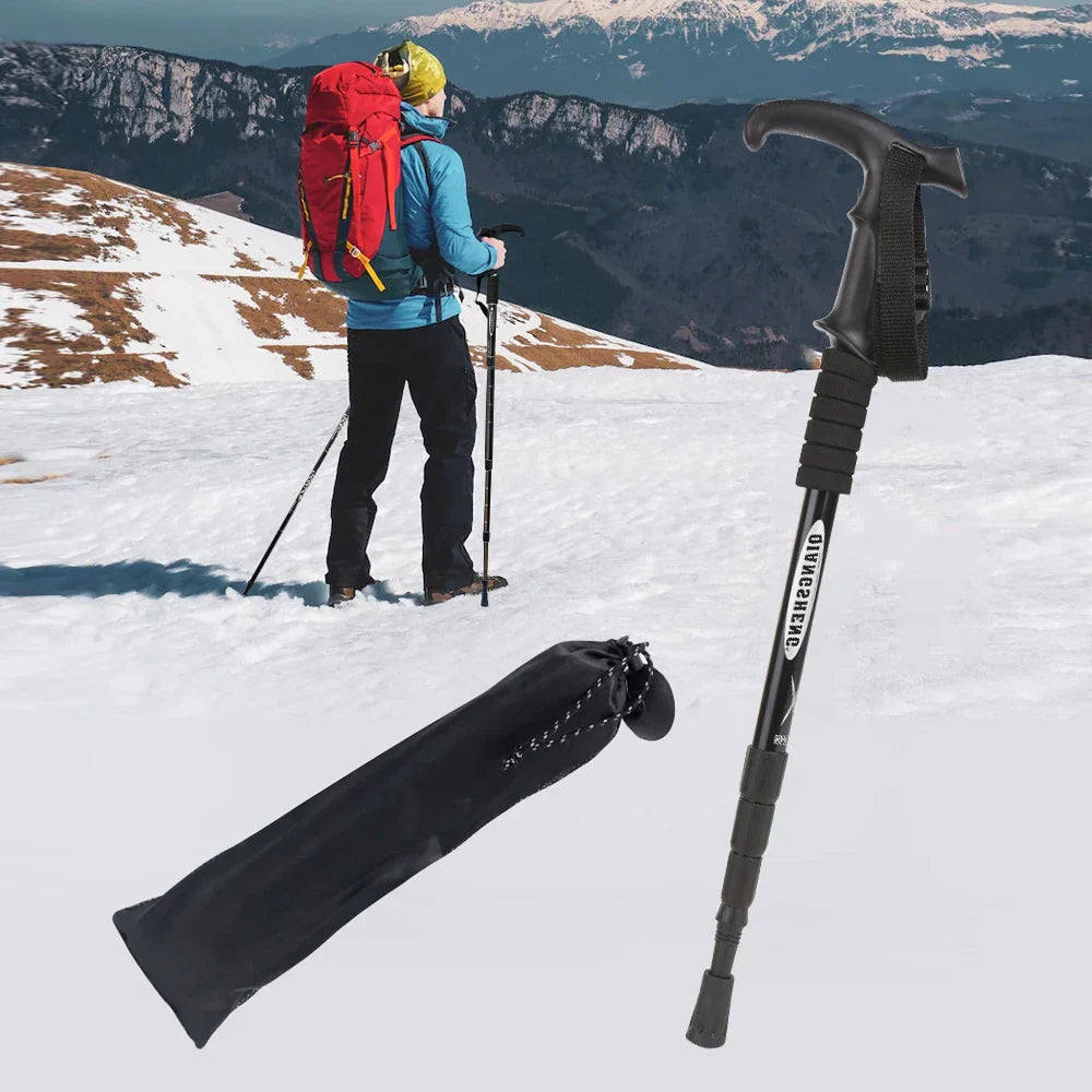 Faltbarer Trekkingstab mit Teleskopfunktion und T-förmigem Griff