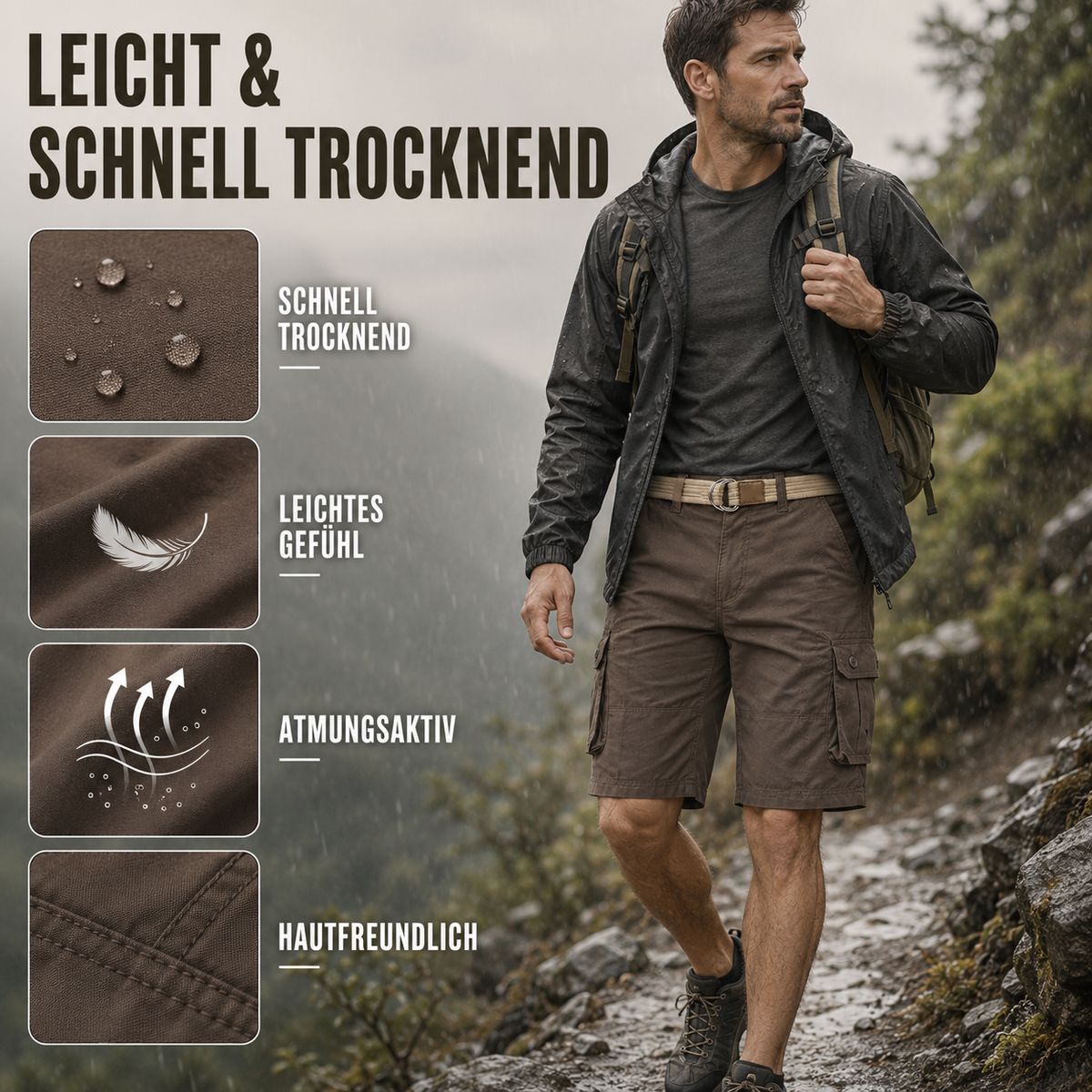 Nordspur | Trailford Knie­lange Cargo-Shorts