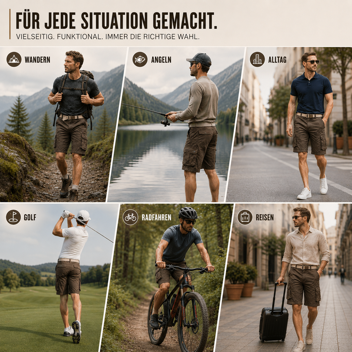 Nordspur | Trailford Knie­lange Cargo-Shorts